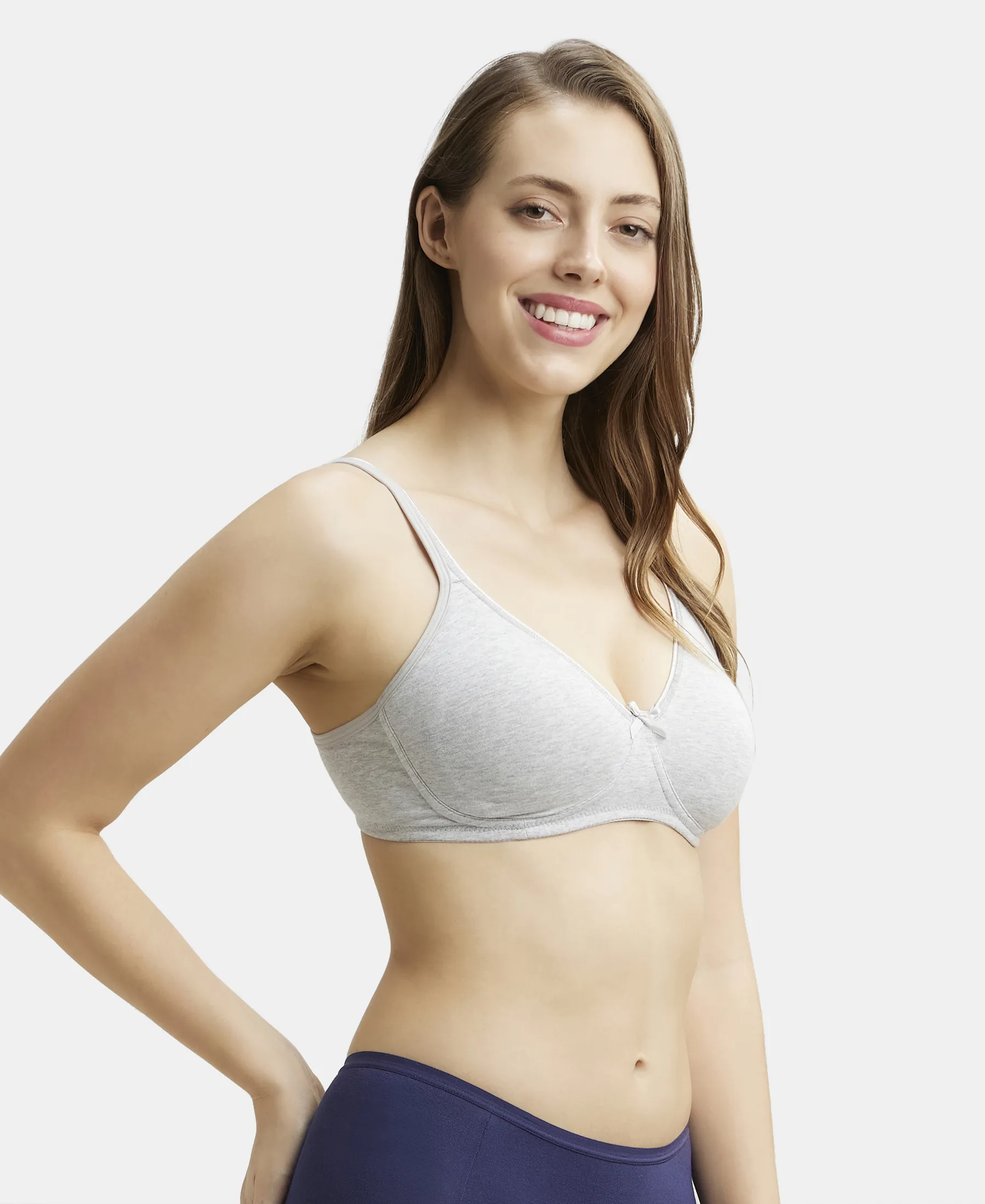 Wirefree Non Padded Super Combed Cotton Elastane Stretch Medium Coverage Everyday Bra with Concealed Shaper Panel - Steel Grey Melange - Image 2