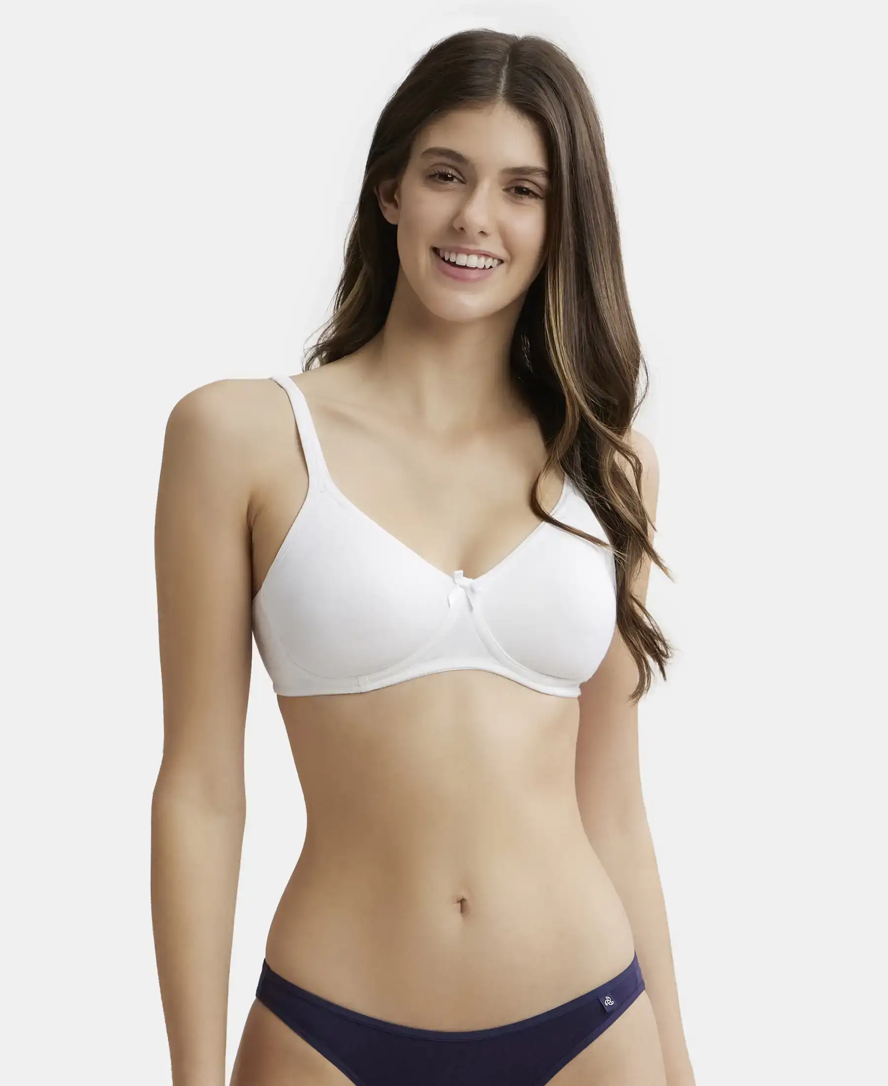 Wirefree Non Padded Super Combed Cotton Elastane Stretch Medium Coverage Everyday Bra with Concealed Shaper Panel - White