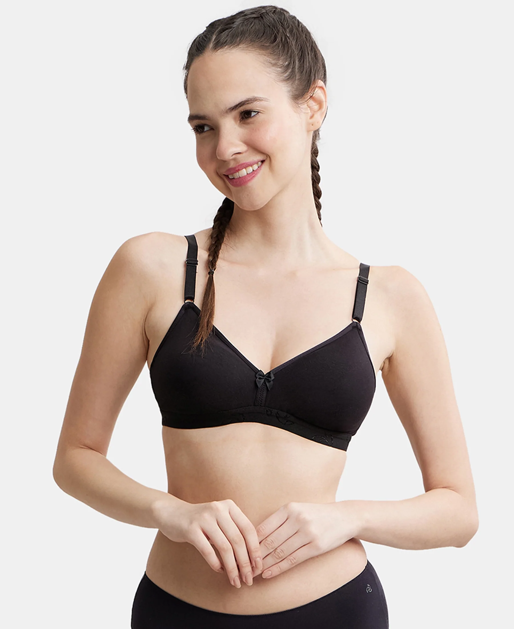 Wirefree Non Padded Super Combed Cotton Elastane Stretch Everyday Bra with Ultrasoft and Durable Underband - Black - Image 5