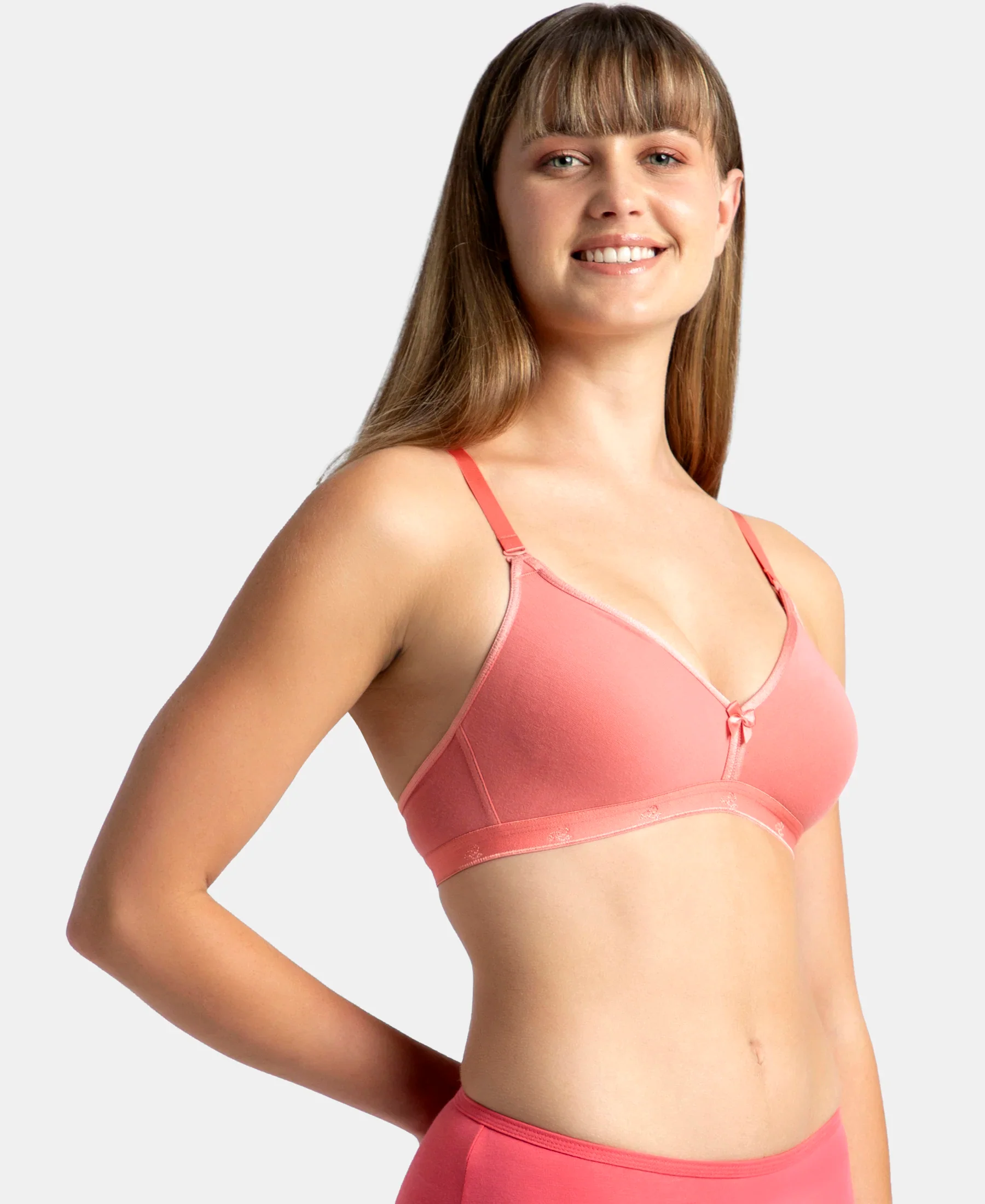 Wirefree Non Padded Super Combed Cotton Elastane Stretch Everyday Bra with Ultrasoft and Durable Underband - Blush Pink - Image 2