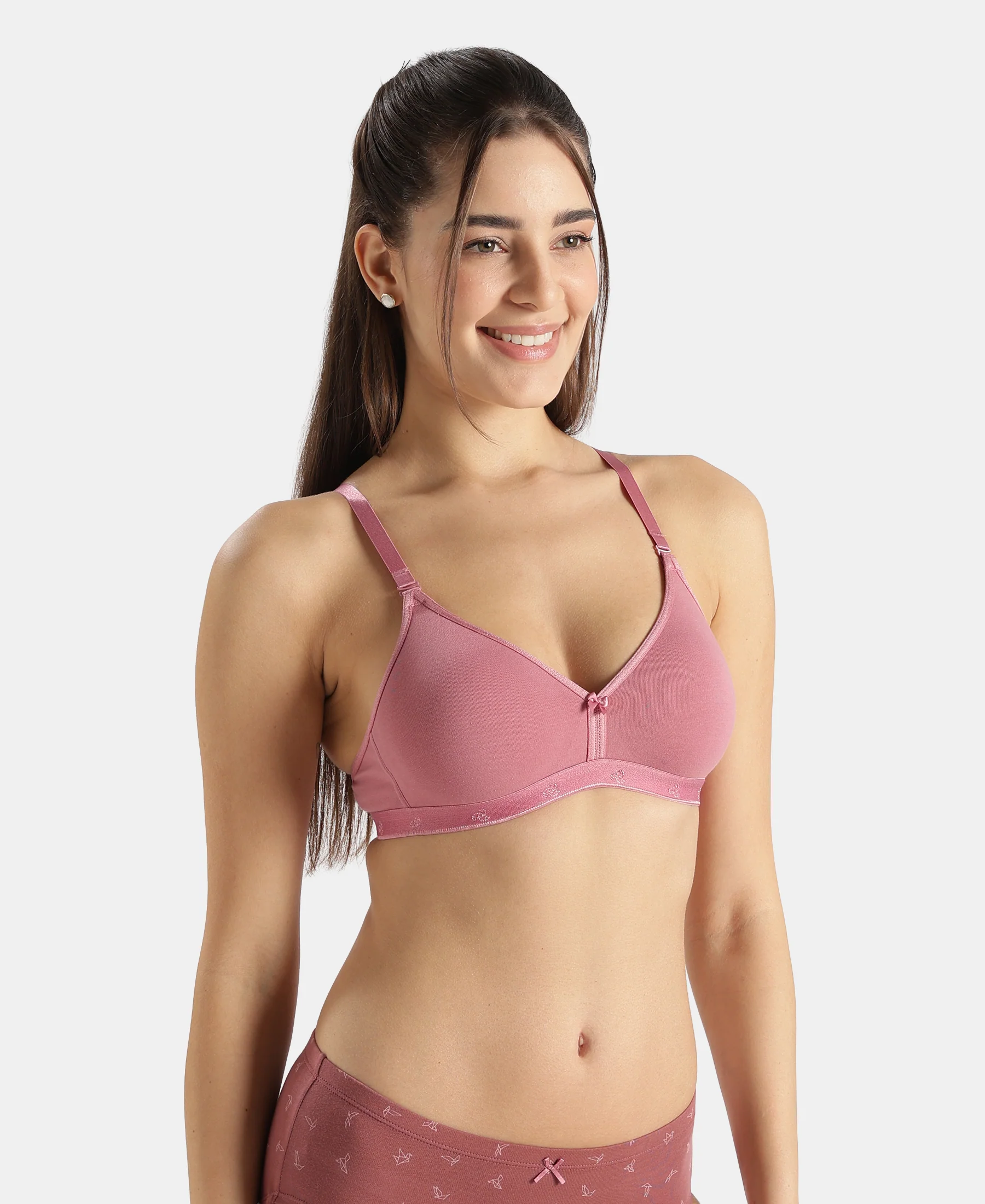 Wirefree Non Padded Super Combed Cotton Elastane Stretch Everyday Bra with Ultrasoft and Durable Underband - Heather Rose - Image 2