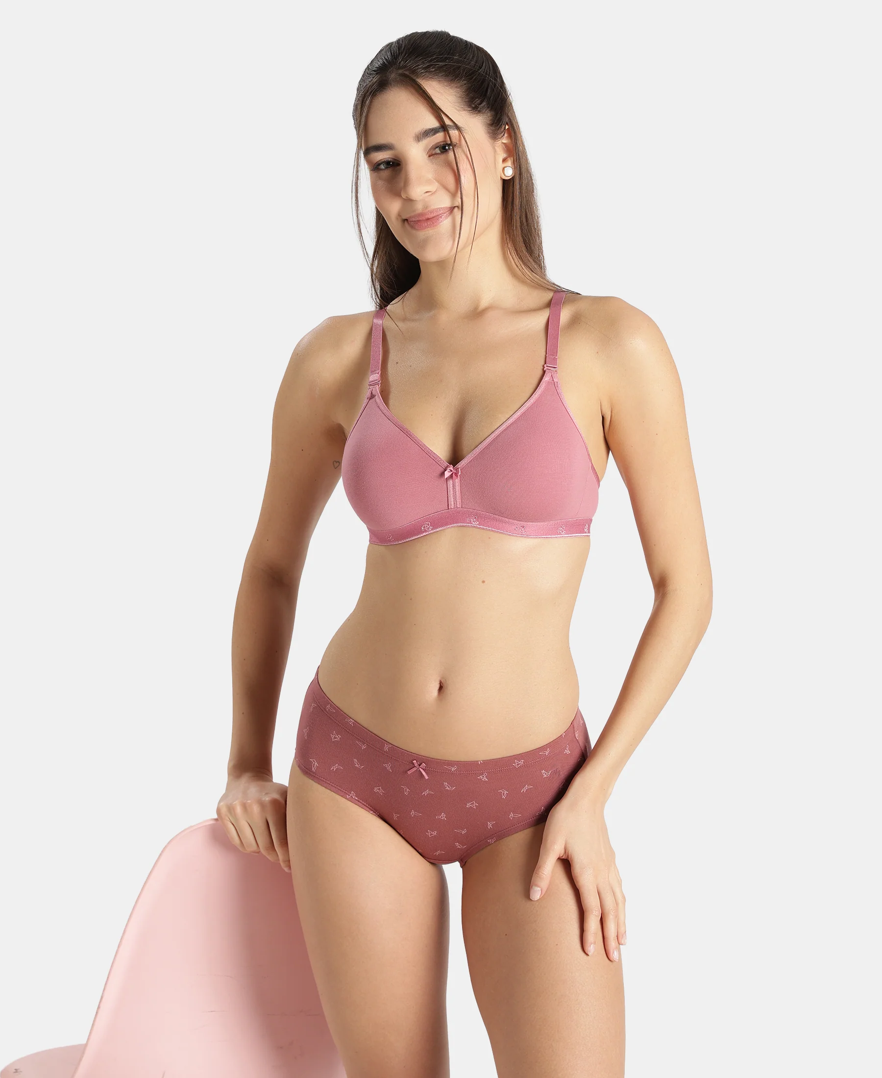 Wirefree Non Padded Super Combed Cotton Elastane Stretch Everyday Bra with Ultrasoft and Durable Underband - Heather Rose - Image 5