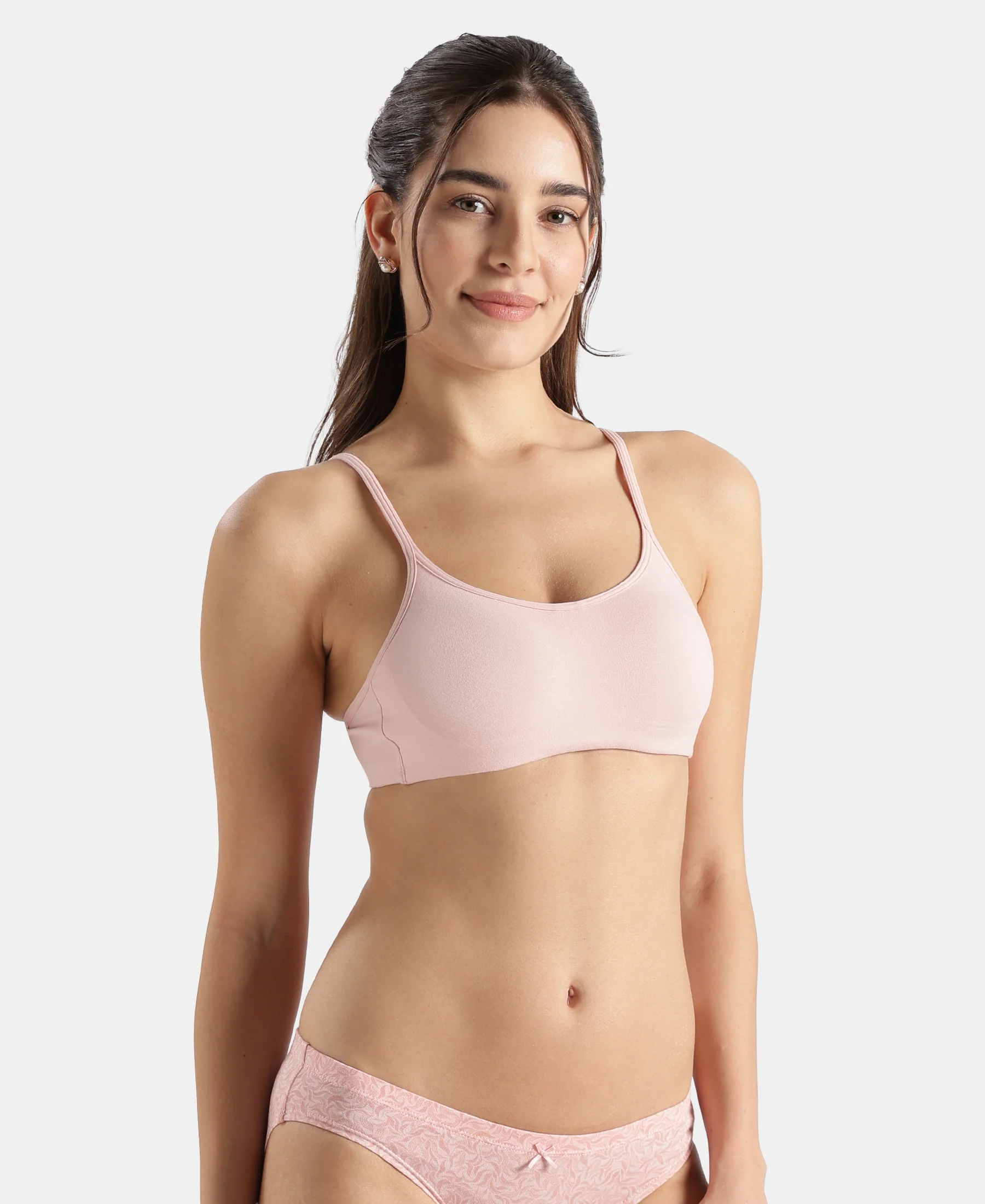 Wirefree Non Padded Super Combed Cotton Elastane Stretch Full Coverage Beginners Bra with Adjustable Straps - Peach Skin - Image 2