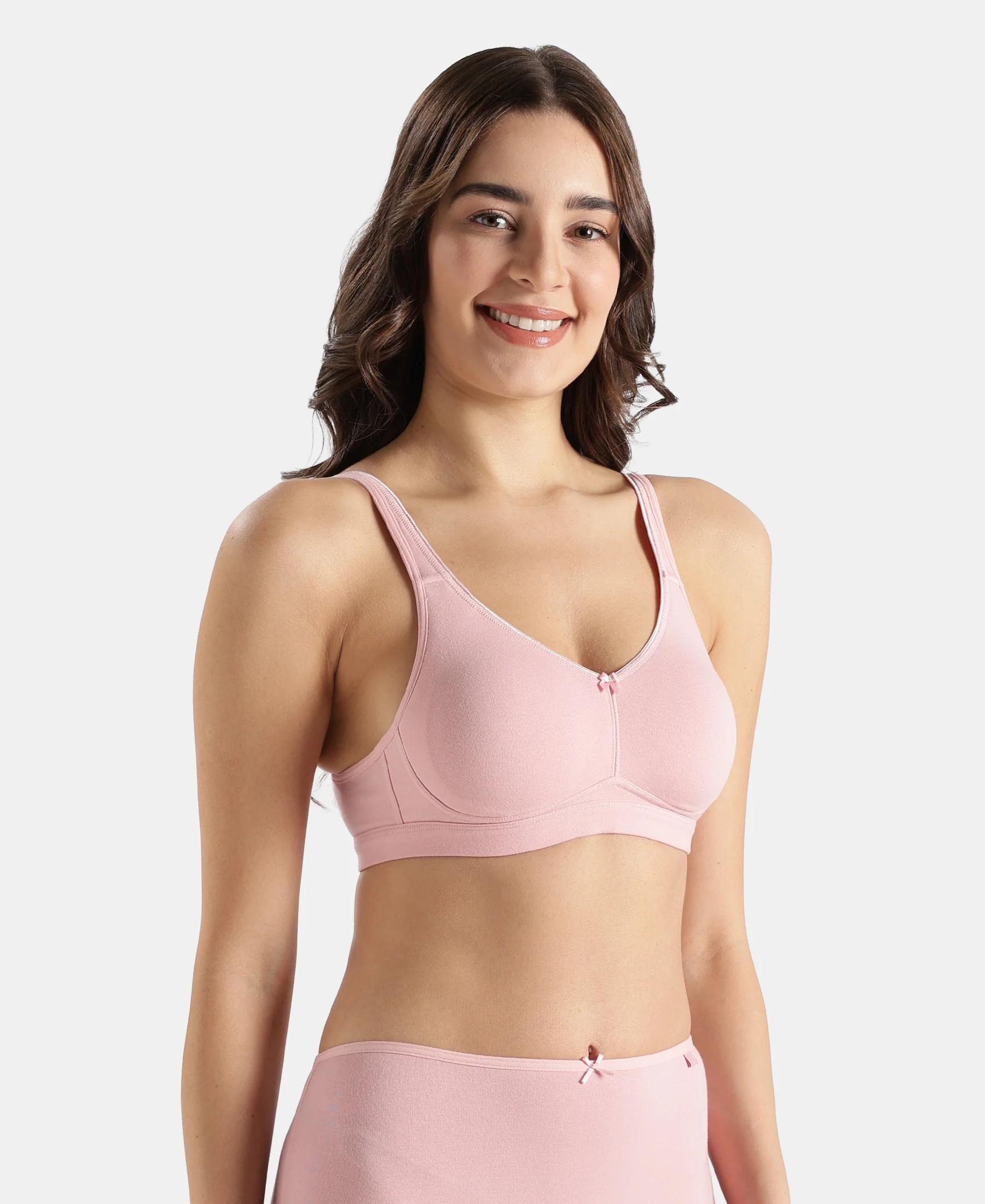 Wirefree Non Padded Super Combed Cotton Elastane Stretch Full Coverage Everyday Bra with Concealed Shaper Panel - Crush N Blush - Image 2