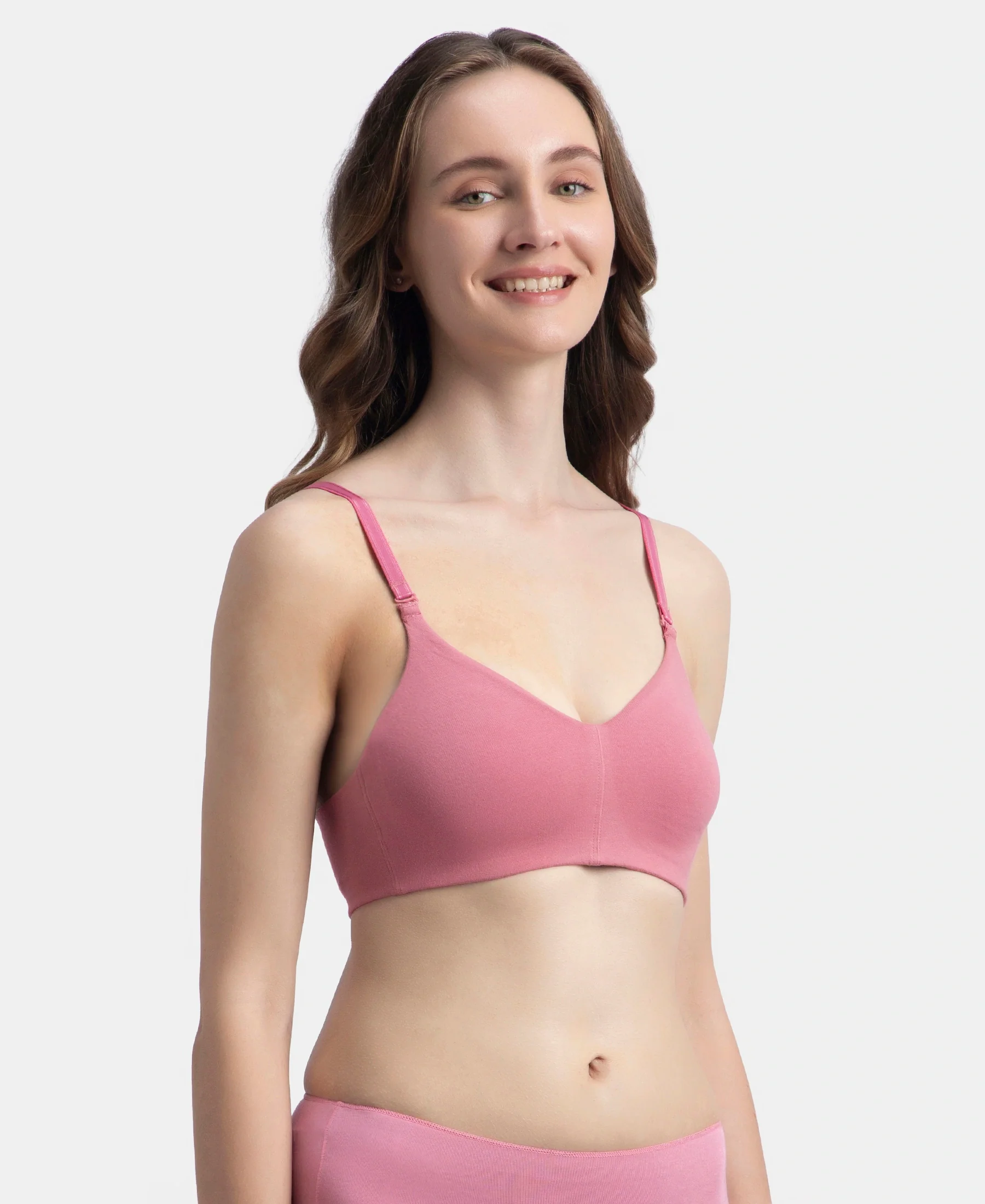 Wirefree Non Padded Super Combed Cotton Elastane Stretch Full Coverage Everyday Bra with Concealed Underband - Heather Rose - Image 2