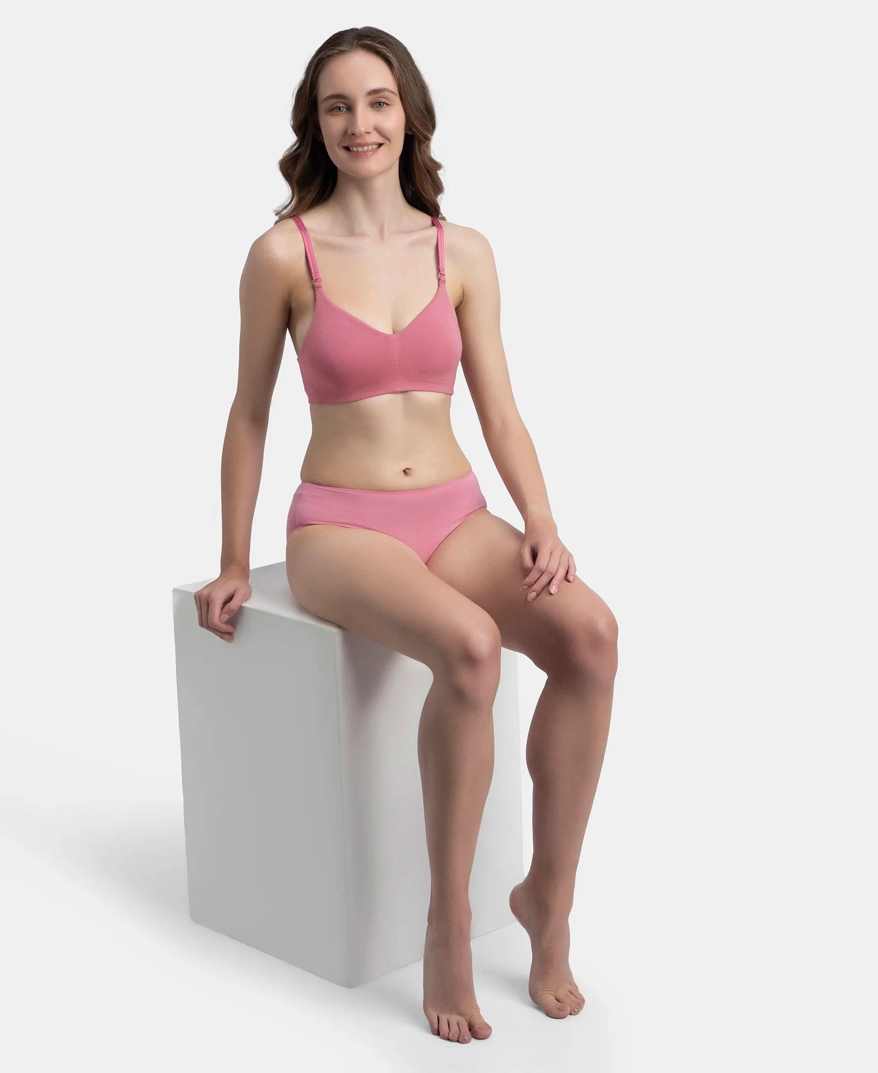 Wirefree Non Padded Super Combed Cotton Elastane Stretch Full Coverage Everyday Bra with Concealed Underband - Heather Rose - Image 6