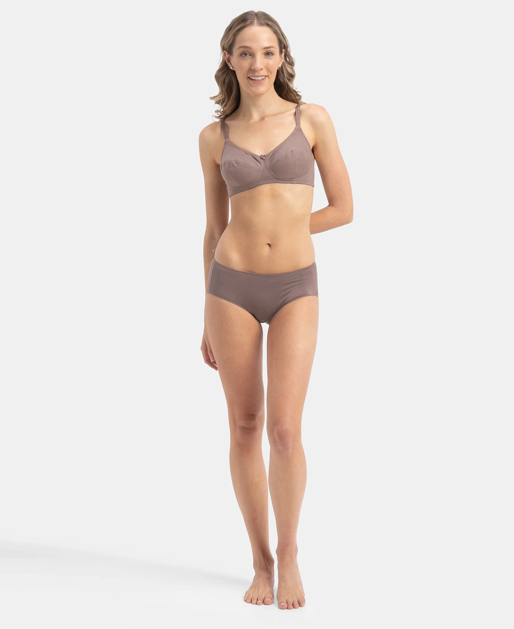 Wirefree Non Padded Super Combed Cotton Elastane Stretch Full Coverage Everyday Bra with Soft Adjustable Straps - Deep Taupe - Image 4