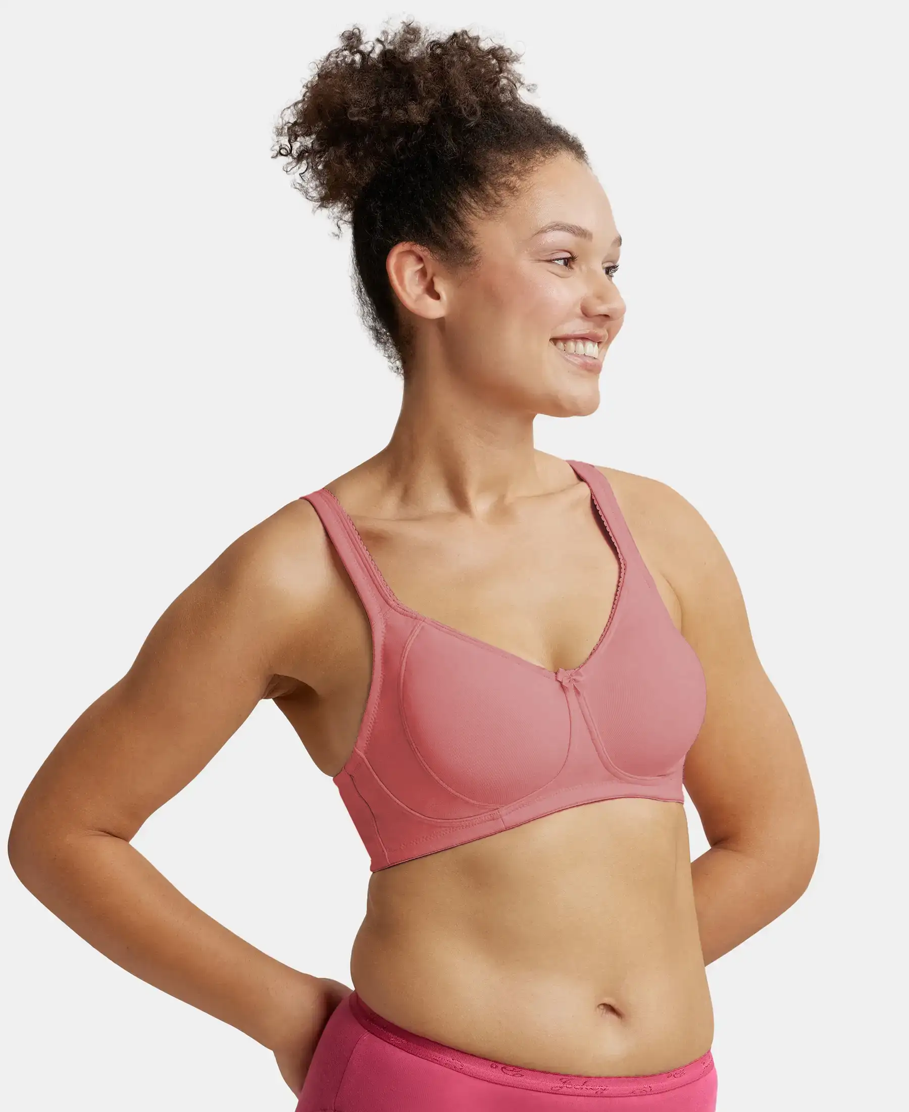 Wirefree Non Padded Super Combed Cotton Elastane Stretch Full Coverage Plus Size Bra Plush Lining Cup - Heather Rose - Image 2