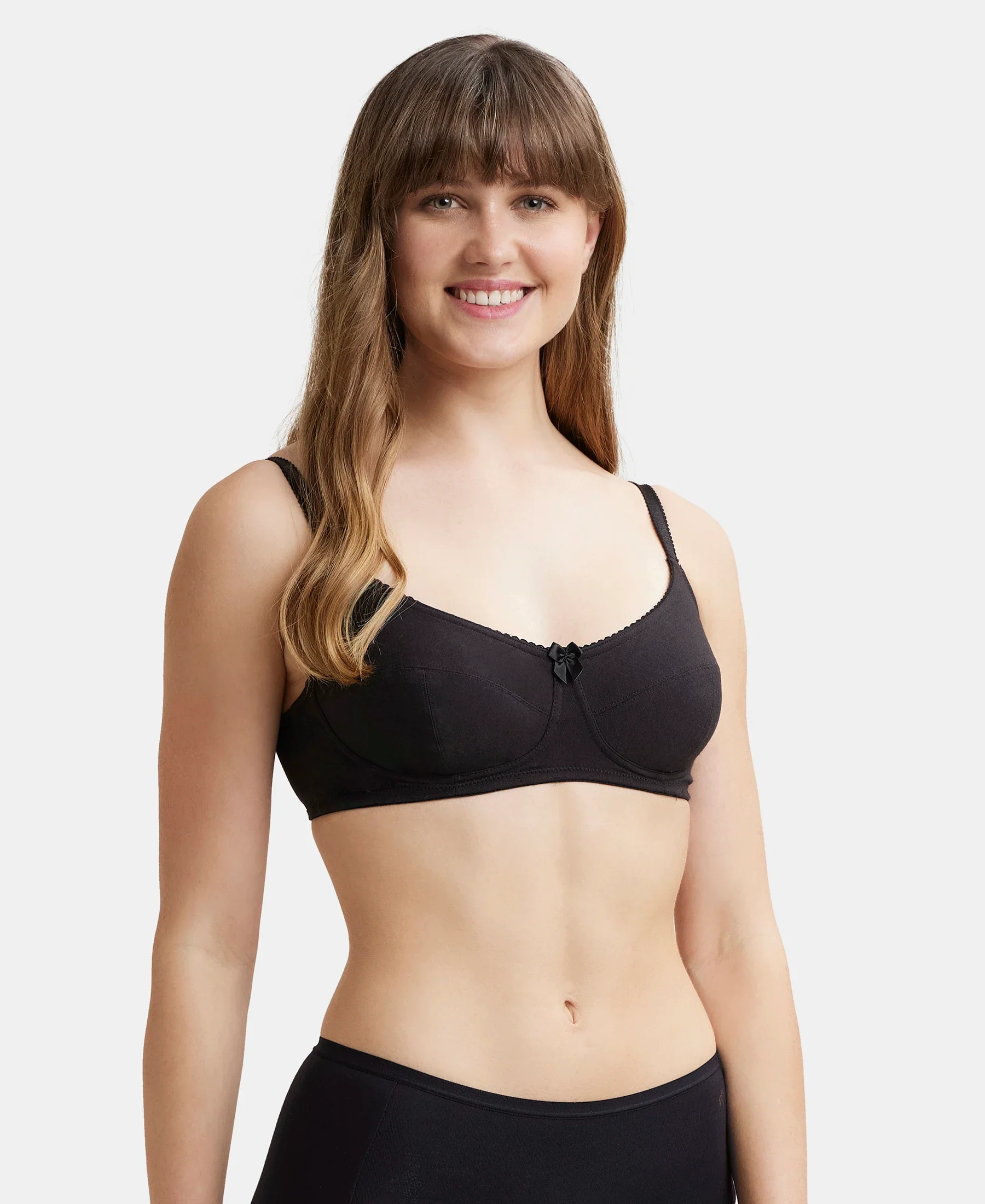 Wirefree Non Padded Super Combed Cotton Elastane Stretch Full Coverage Everyday Bra with Soft Adjustable Straps - Black - Image 2