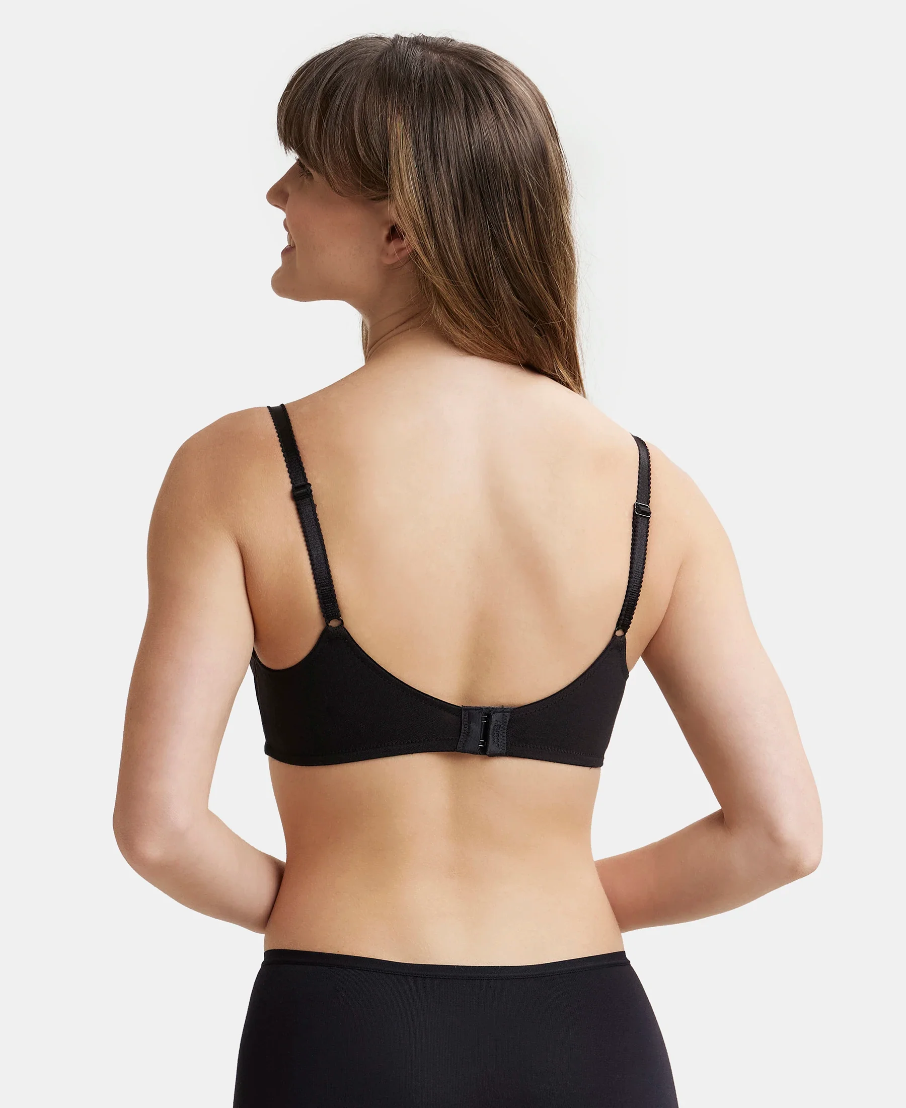 Wirefree Non Padded Super Combed Cotton Elastane Stretch Full Coverage Everyday Bra with Soft Adjustable Straps - Black - Image 3