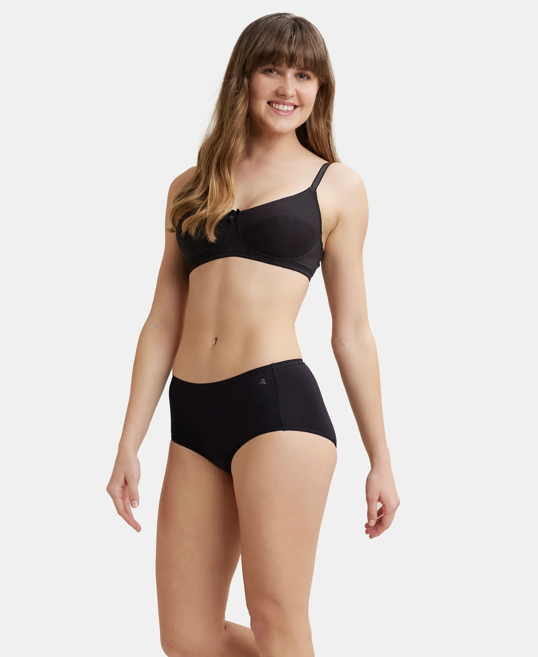 Wirefree Non Padded Super Combed Cotton Elastane Stretch Full Coverage Everyday Bra with Soft Adjustable Straps - Black - Image 6