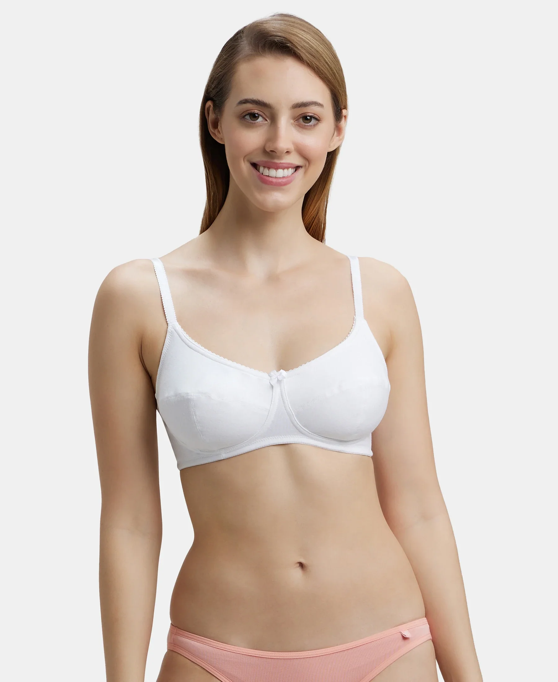 Wirefree Non Padded Super Combed Cotton Elastane Stretch Full Coverage Everyday Bra with Soft Adjustable Straps - White