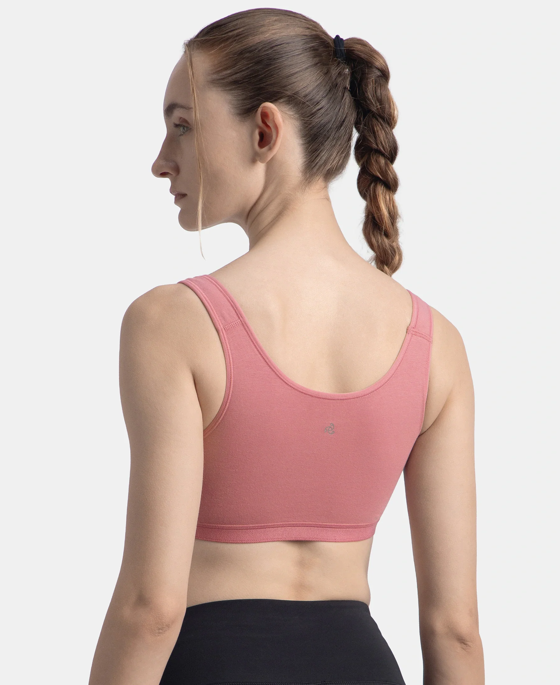 Wirefree Non Padded Super Combed Cotton Elastane Stretch Full Coverage Slip-On Active Bra with Wider Straps and Moisture Move Treatment - Heather Rose - Image 3