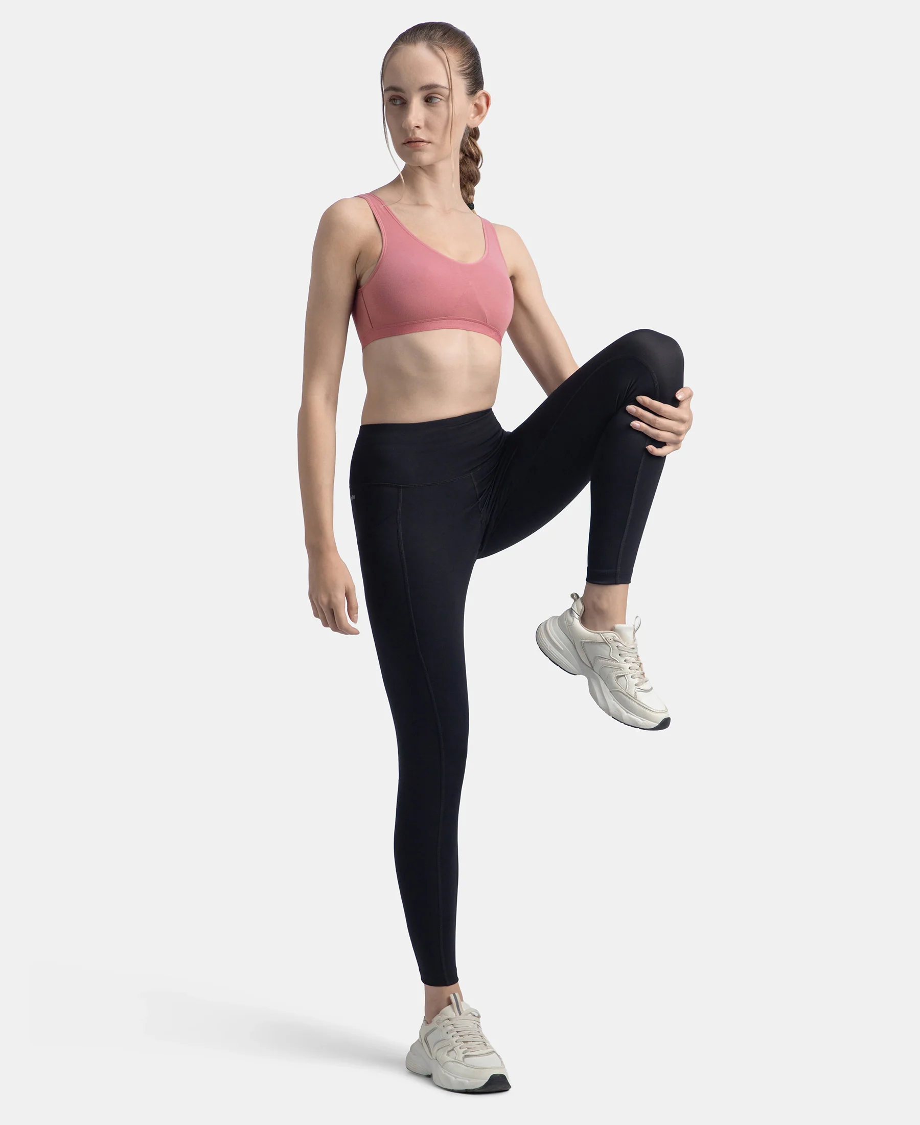 Wirefree Non Padded Super Combed Cotton Elastane Stretch Full Coverage Slip-On Active Bra with Wider Straps and Moisture Move Treatment - Heather Rose - Image 4