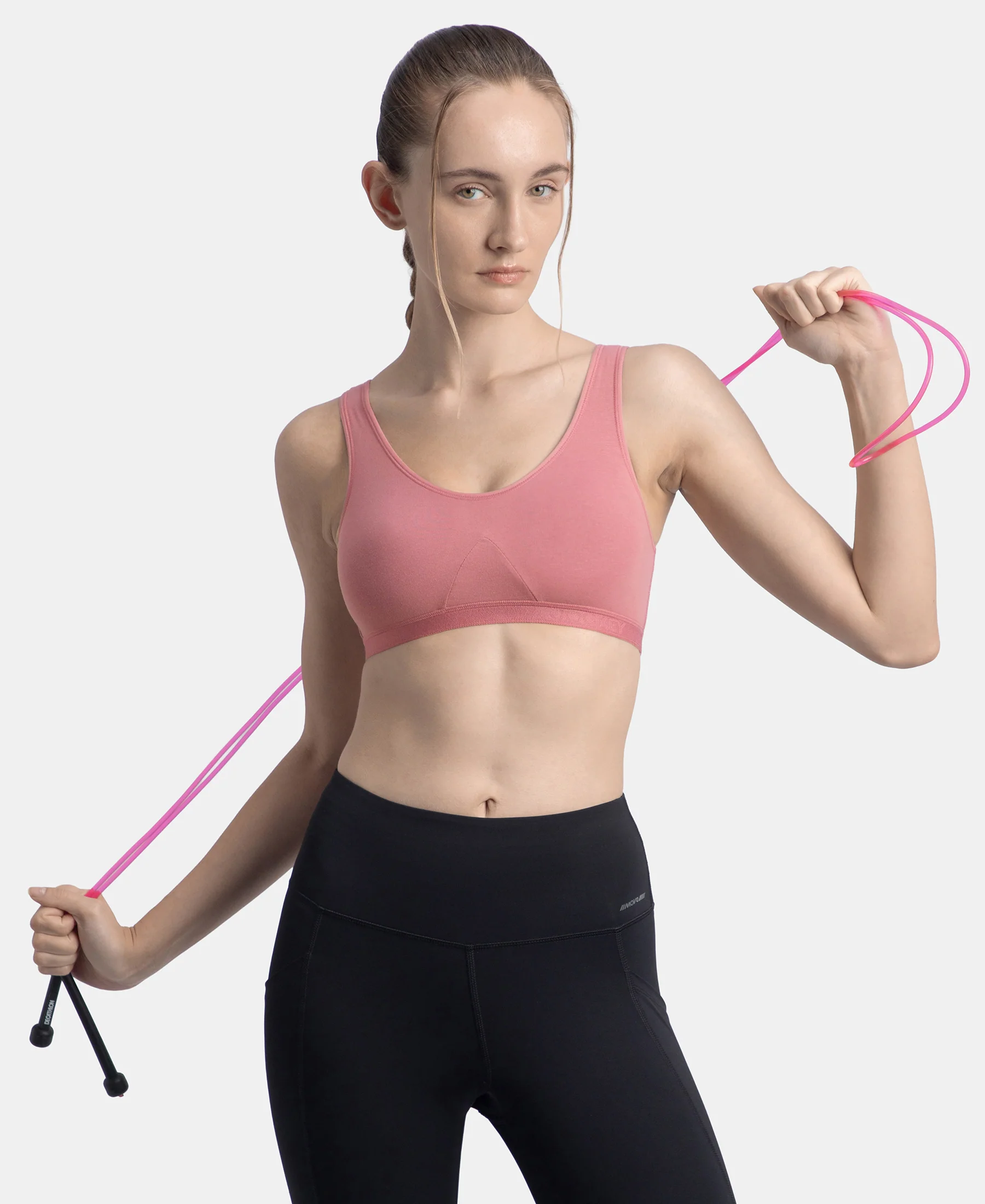 Wirefree Non Padded Super Combed Cotton Elastane Stretch Full Coverage Slip-On Active Bra with Wider Straps and Moisture Move Treatment - Heather Rose - Image 5