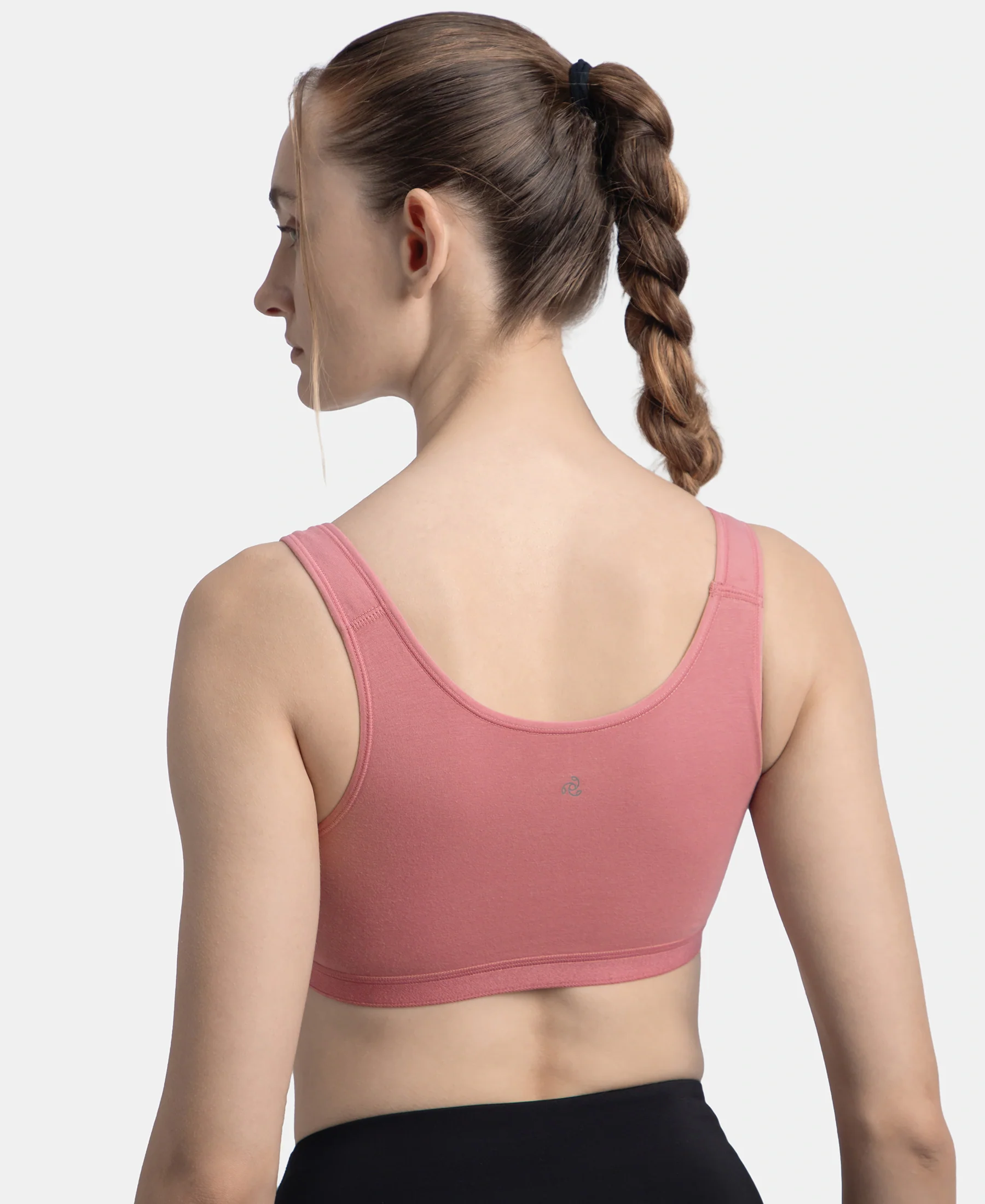 Wirefree Non Padded Super Combed Cotton Elastane Stretch Full Coverage Slip-On Active Bra with Wider Straps and Moisture Move Treatment - Heather Rose - Image 8