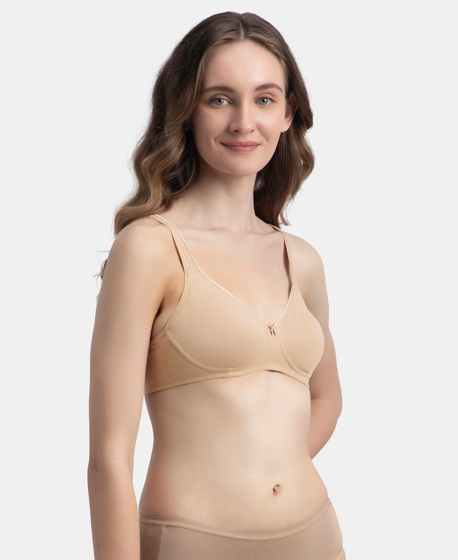Wirefree Non Padded Super Combed Cotton Elastane Stretch Medium Coverage Everyday Bra with Concealed Shaper Panel - Almondine - Image 2