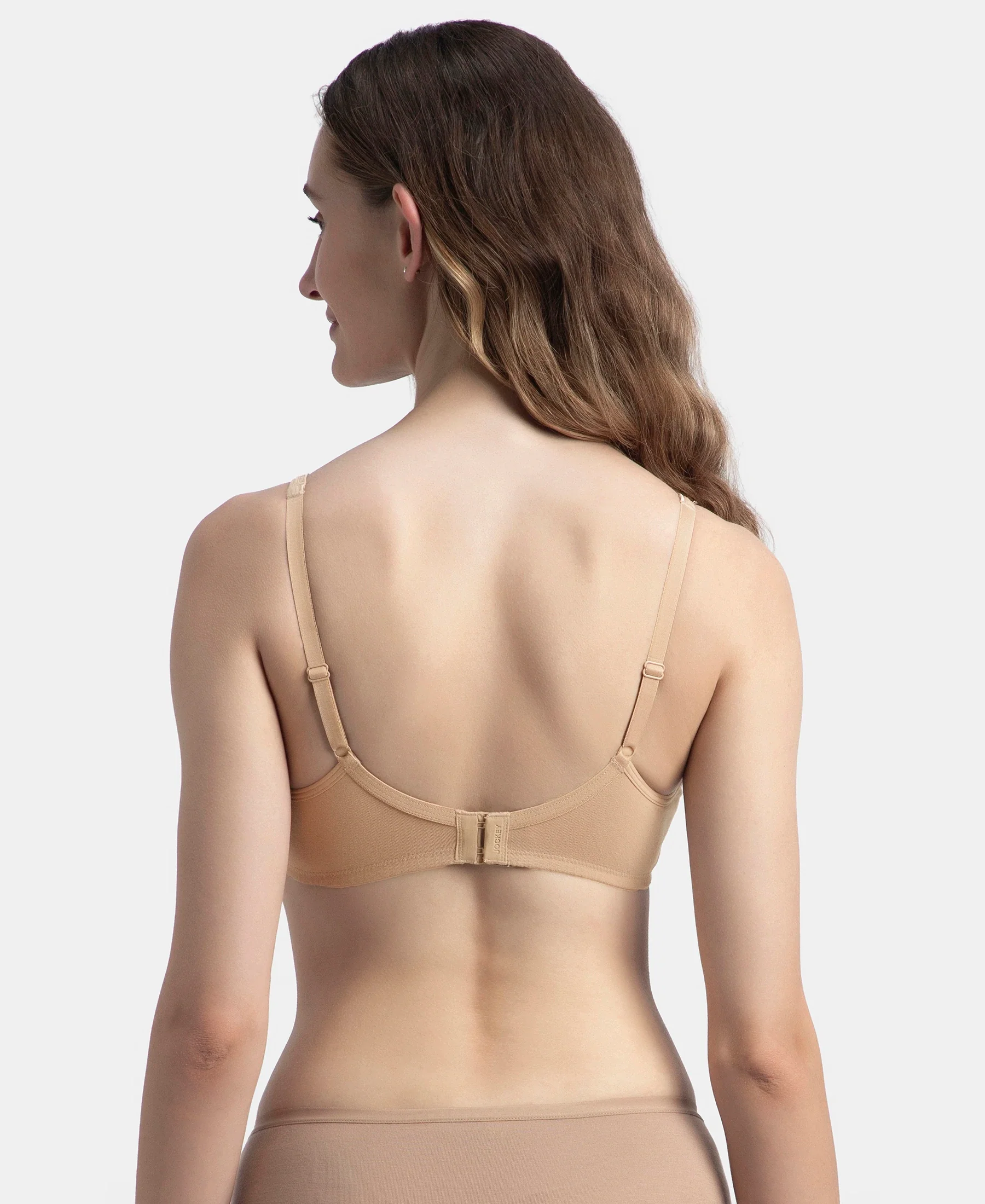 Wirefree Non Padded Super Combed Cotton Elastane Stretch Medium Coverage Everyday Bra with Concealed Shaper Panel - Almondine - Image 3