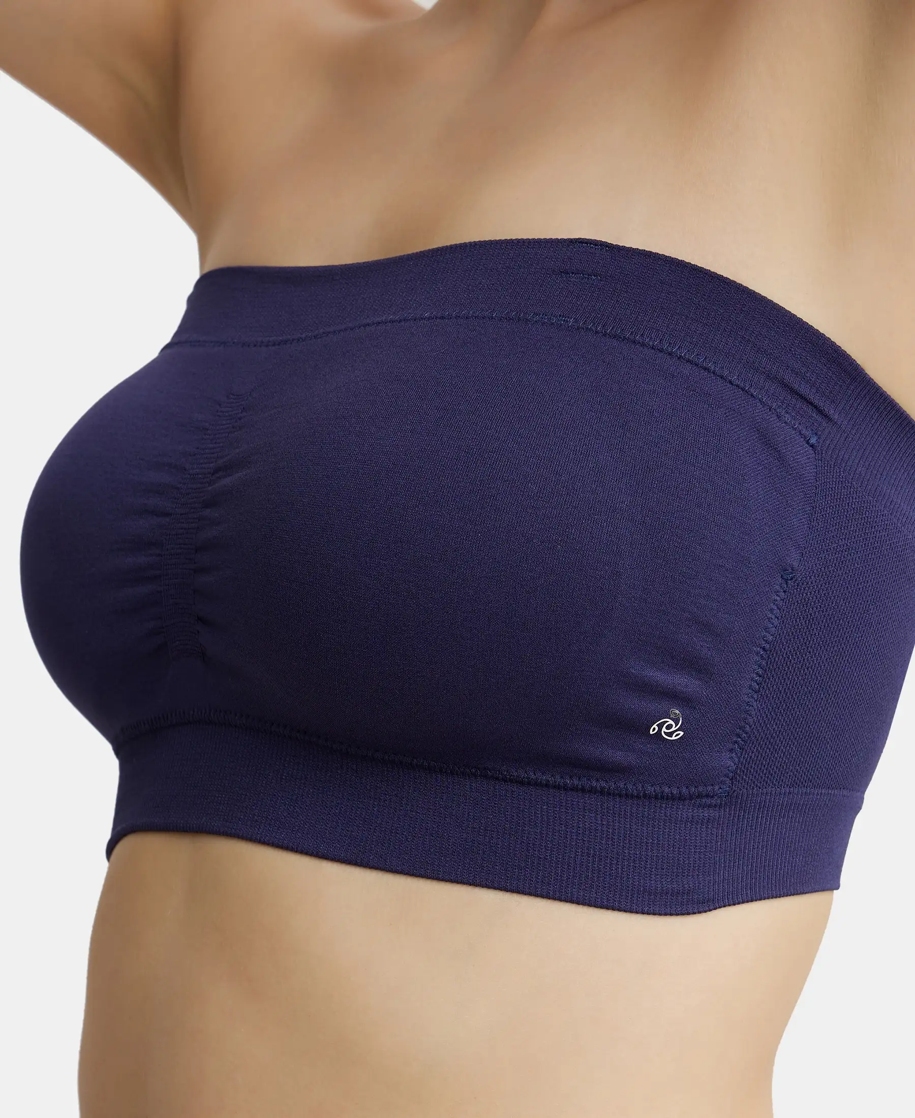Wirefree Padded Micro Touch Nylon Elastane Stretch Bandeau Bra with Removable Pads and Detachable Transparent Straps - Classic Navy - Image 6