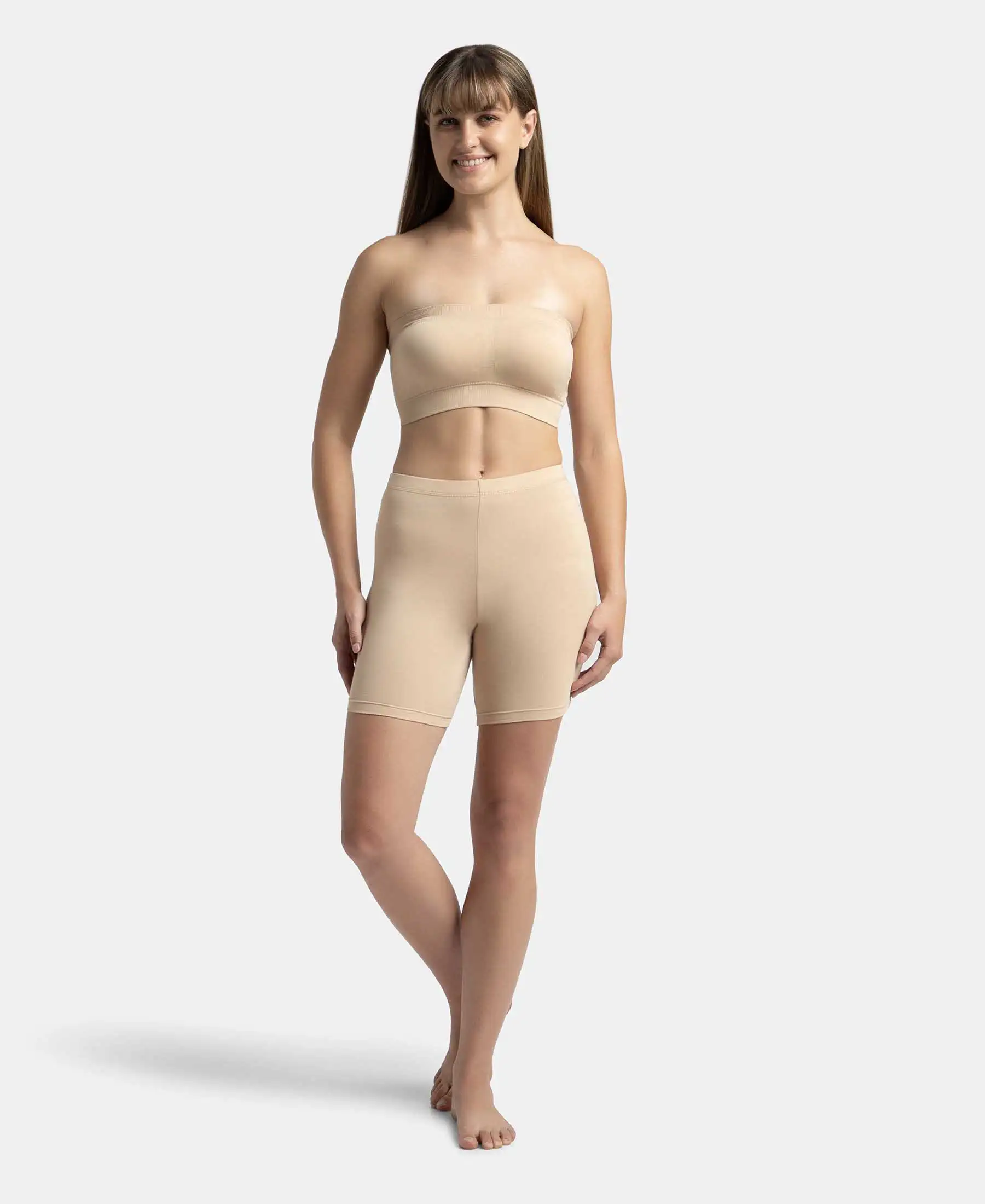 Wirefree Padded Micro Touch Nylon Elastane Stretch Bandeau Bra with Removable Pads and Detachable Transparent Straps - Light Skin - Image 4