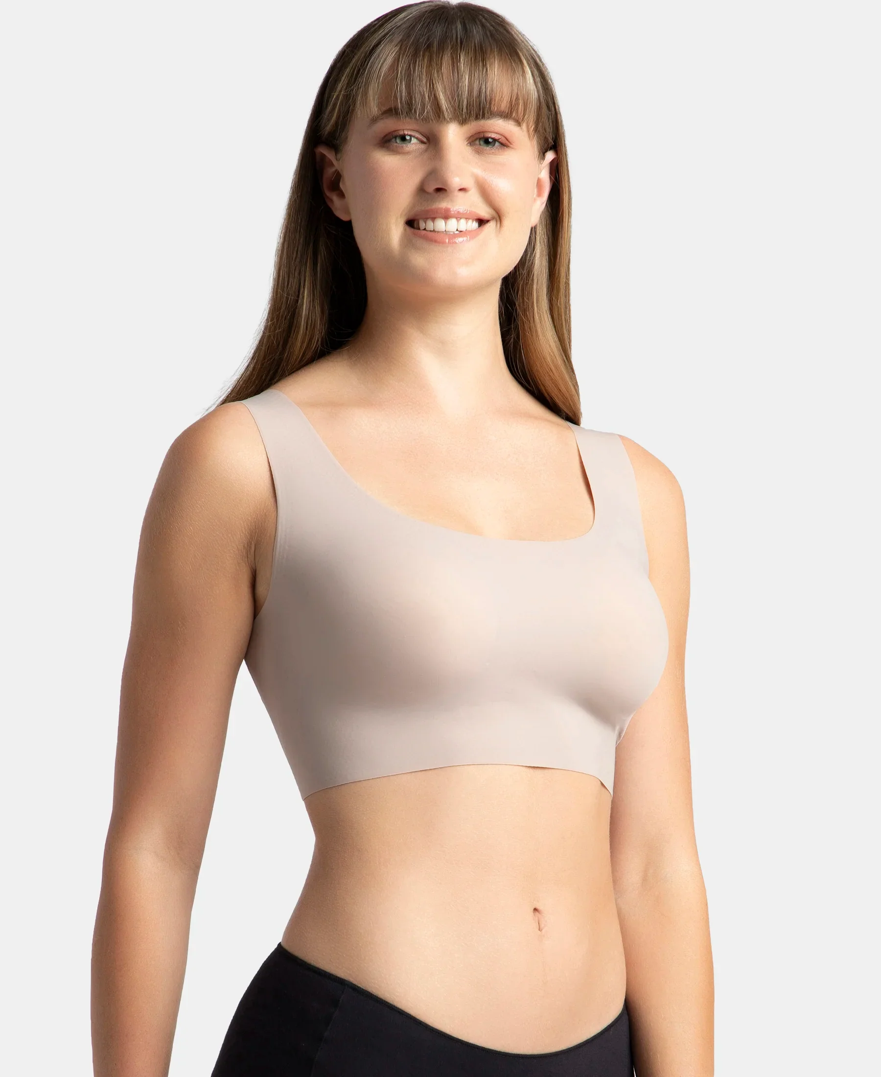 Wirefree Padded Soft touch Microfiber Elastane Bonded Tech Full Coverage Lounge Bra with 360 Degree Stretch - Mocha - Image 2