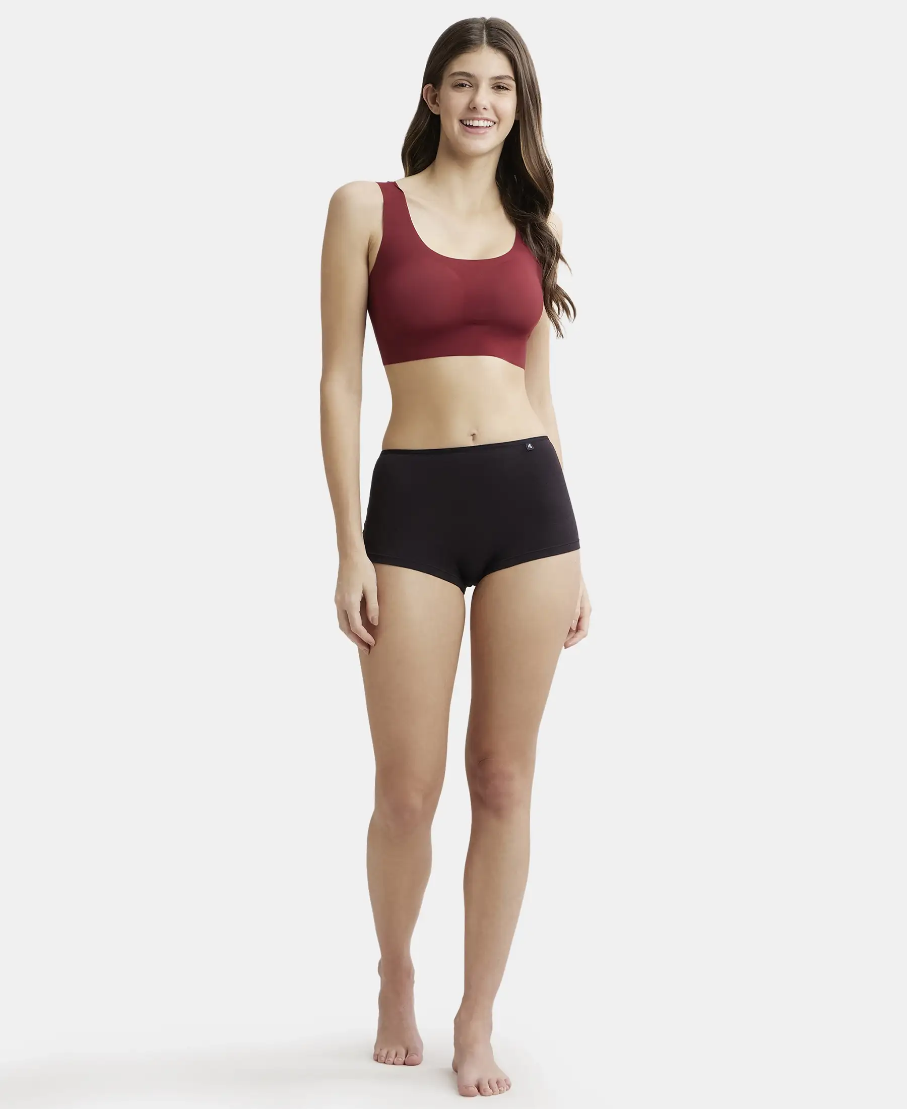 Wirefree Padded Soft touch Microfiber Elastane Bonded Tech Full Coverage Lounge Bra with 360 Degree Stretch - Pomegranate - Image 4