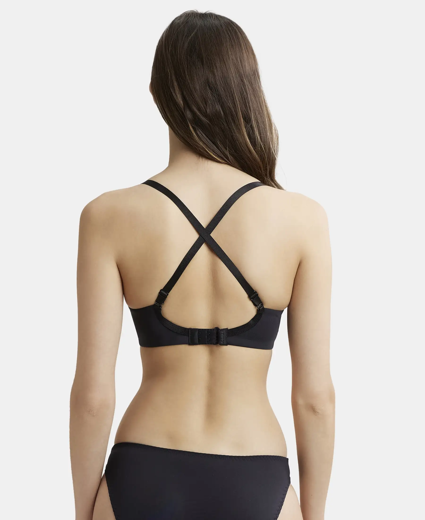Wirefree Padded Soft Touch Microfiber Elastane Stretch Full Coverage T-Shirt Bra with Lace Styling - Black - Image 3