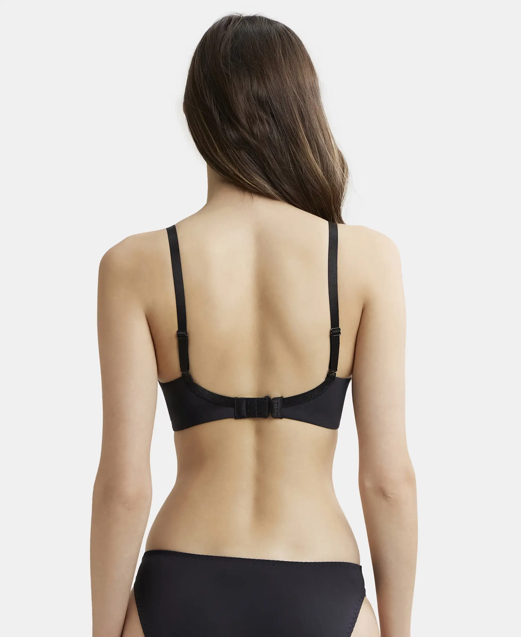 Wirefree Padded Soft Touch Microfiber Elastane Stretch Full Coverage T-Shirt Bra with Lace Styling - Black - Image 7
