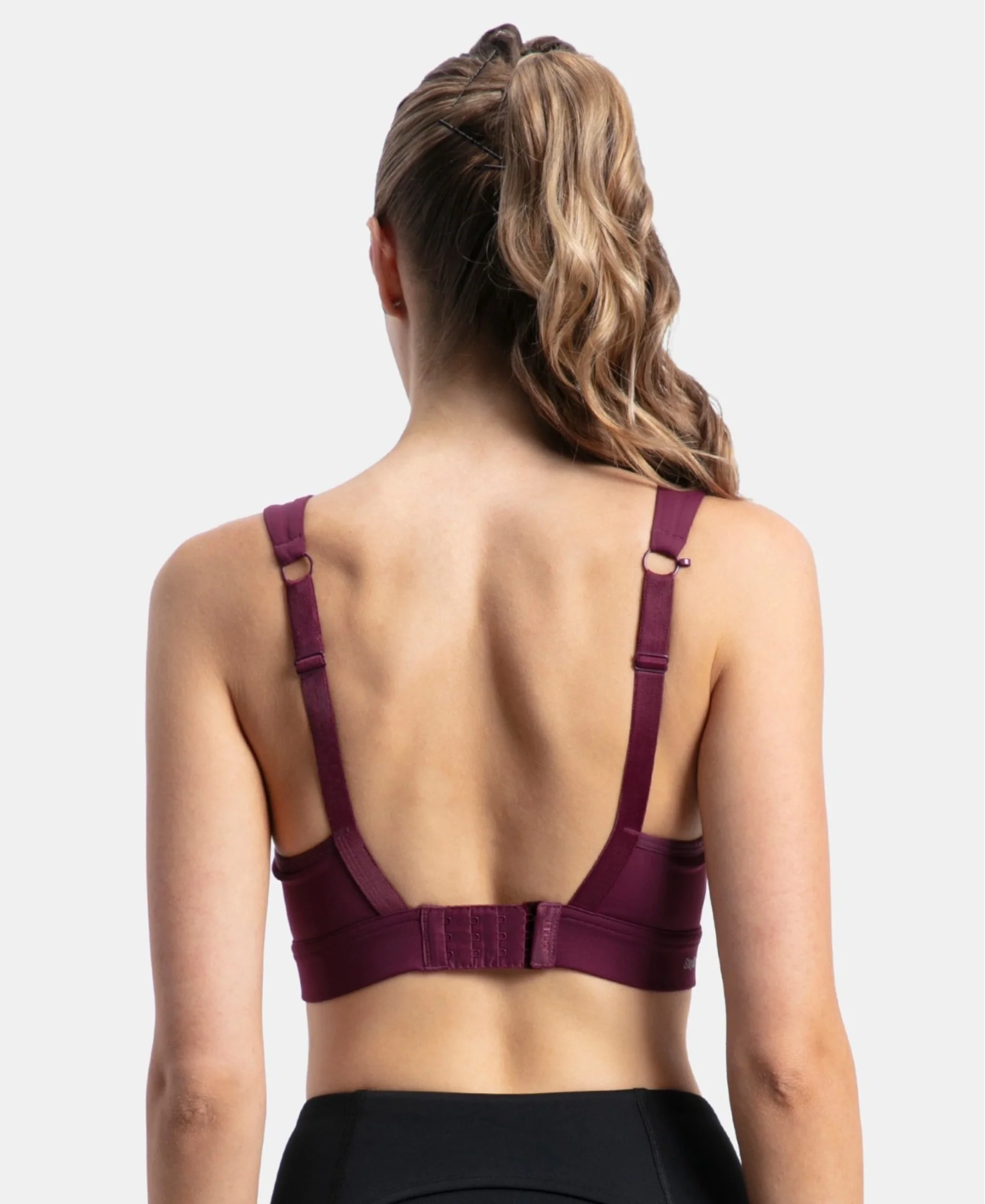 Wirefree Padded Soft Touch Microfiber Elastane Stretch Full Coverage Racerback Sports Bra with StayDry Treatment - Grape Wine - Image 3
