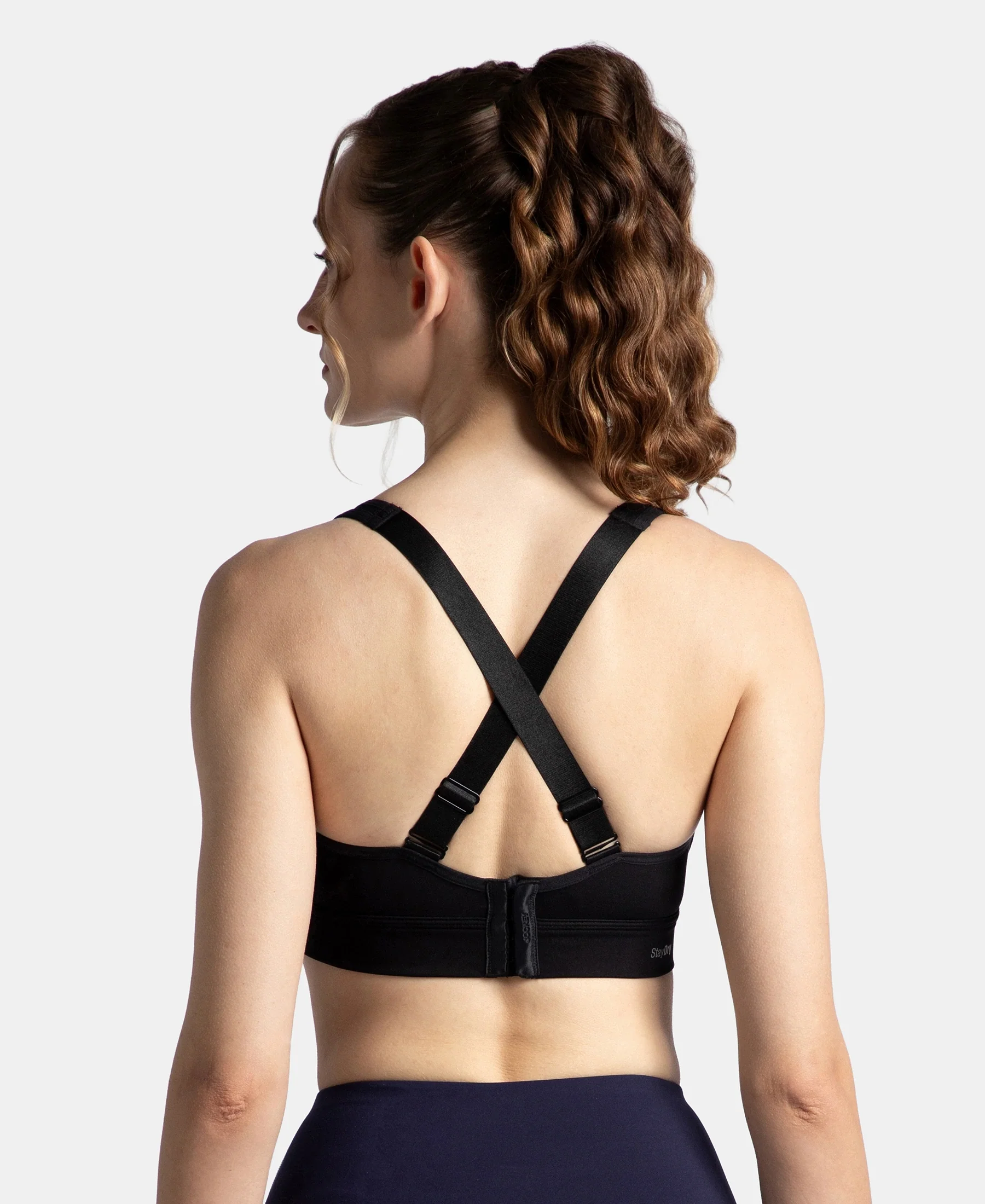 Wirefree Padded Soft Touch Microfiber Elastane Stretch Full Coverage Sports Bra with Broad Underband - Black - Image 3