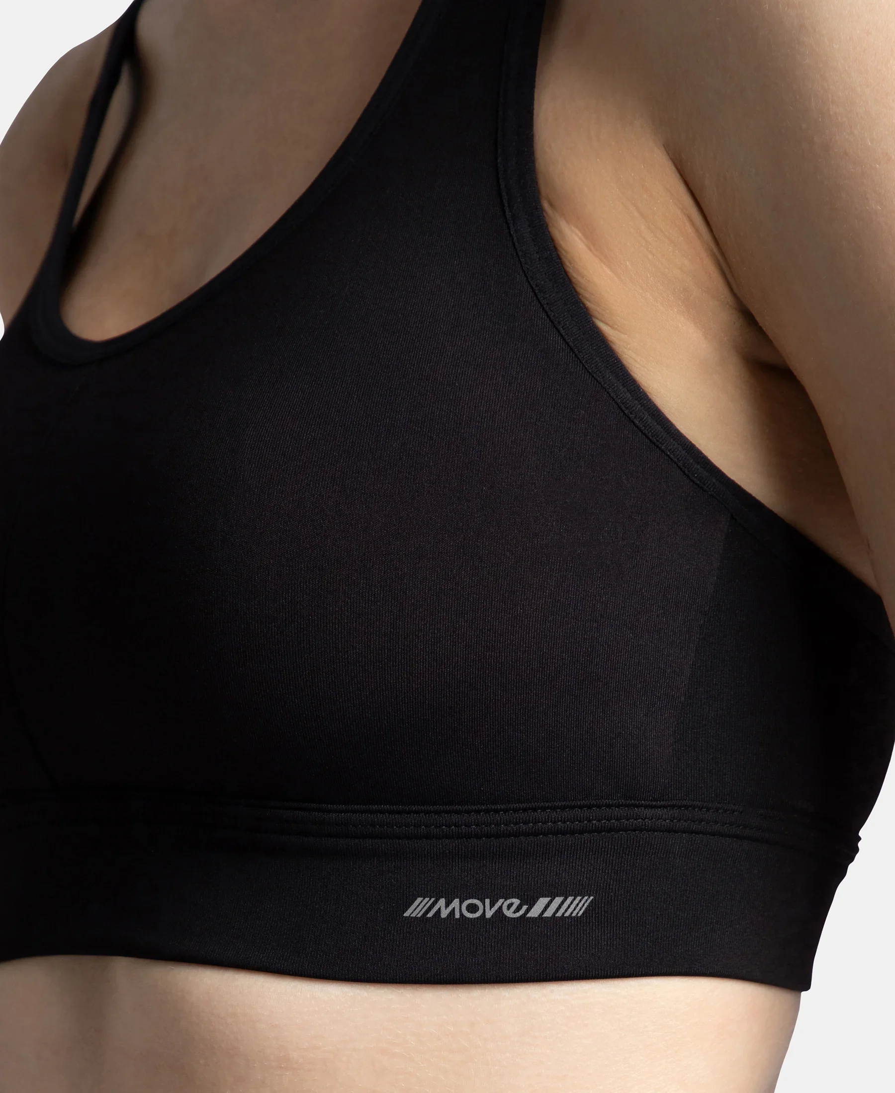 Wirefree Padded Soft Touch Microfiber Elastane Stretch Full Coverage Sports Bra with Broad Underband - Black - Image 7