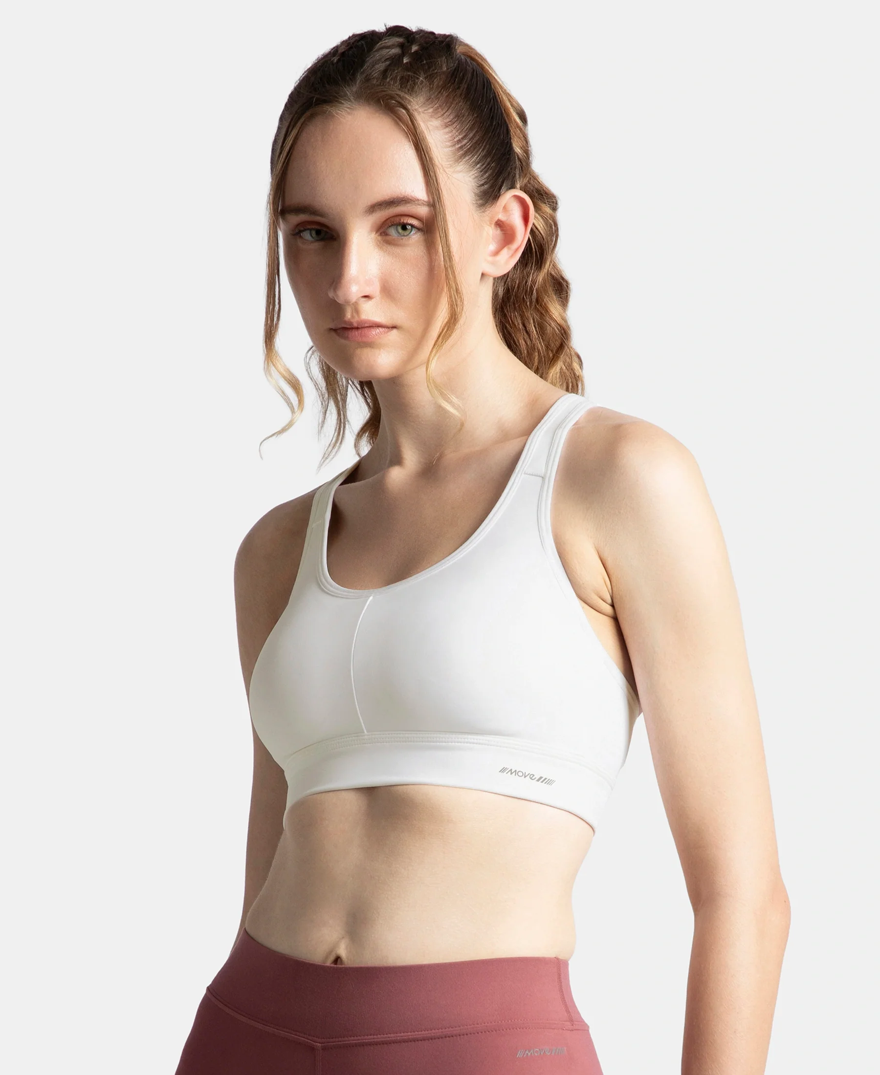 Wirefree Padded Soft Touch Microfiber Elastane Stretch Full Coverage Sports Bra with Broad Underband - White - Image 2