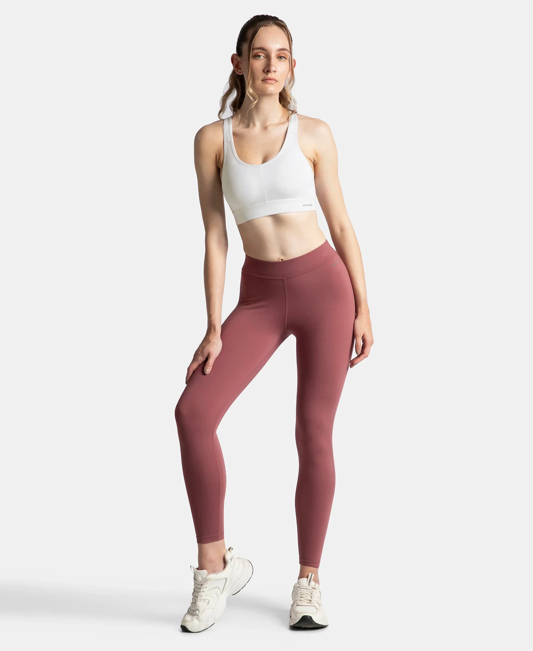 Wirefree Padded Soft Touch Microfiber Elastane Stretch Full Coverage Sports Bra with Broad Underband - White - Image 4