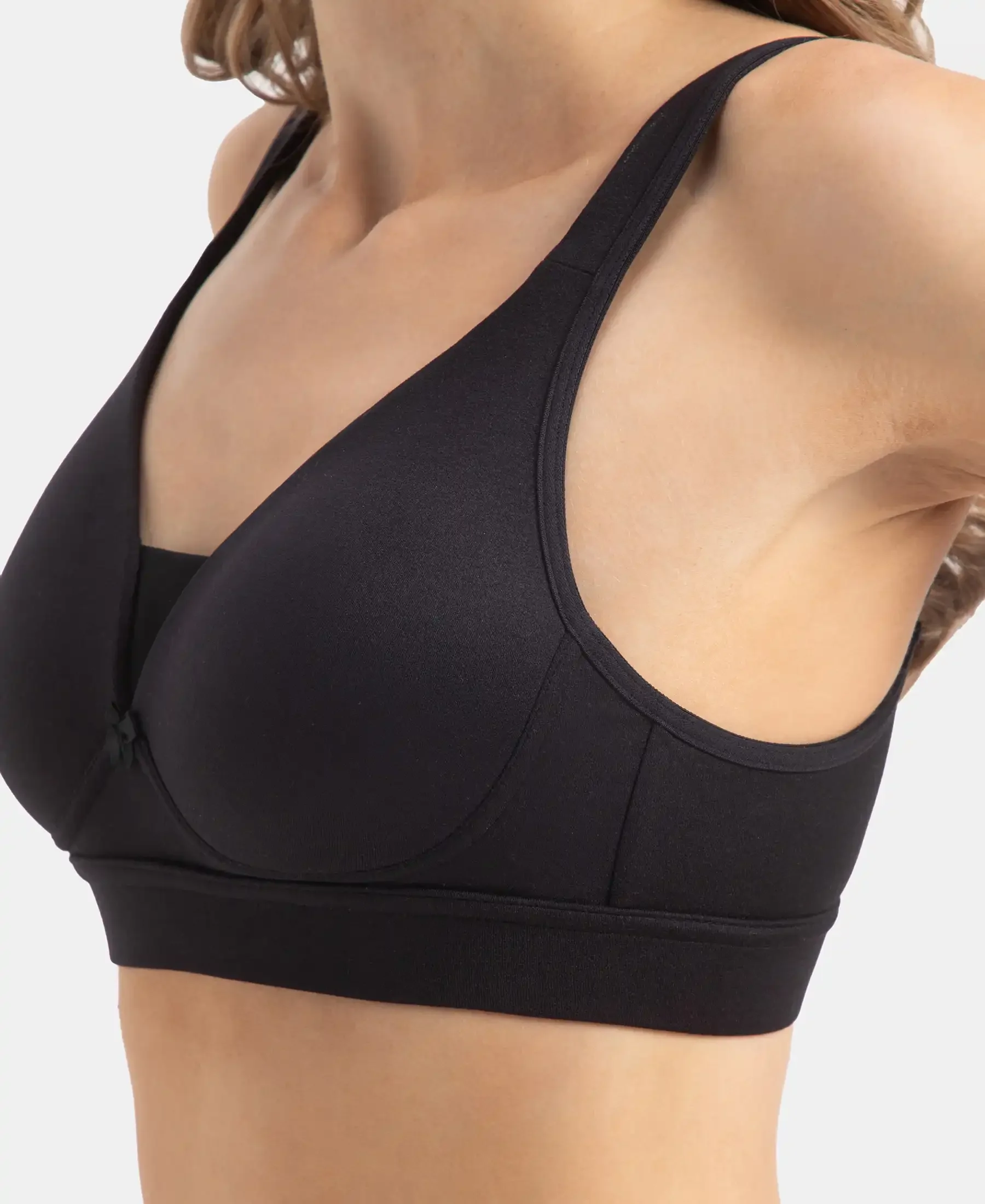 Wirefree Padded Soft Touch Microfiber Elastane Stretch Full Coverage T-Shirt Bra with Longline Styling - Black - Image 8