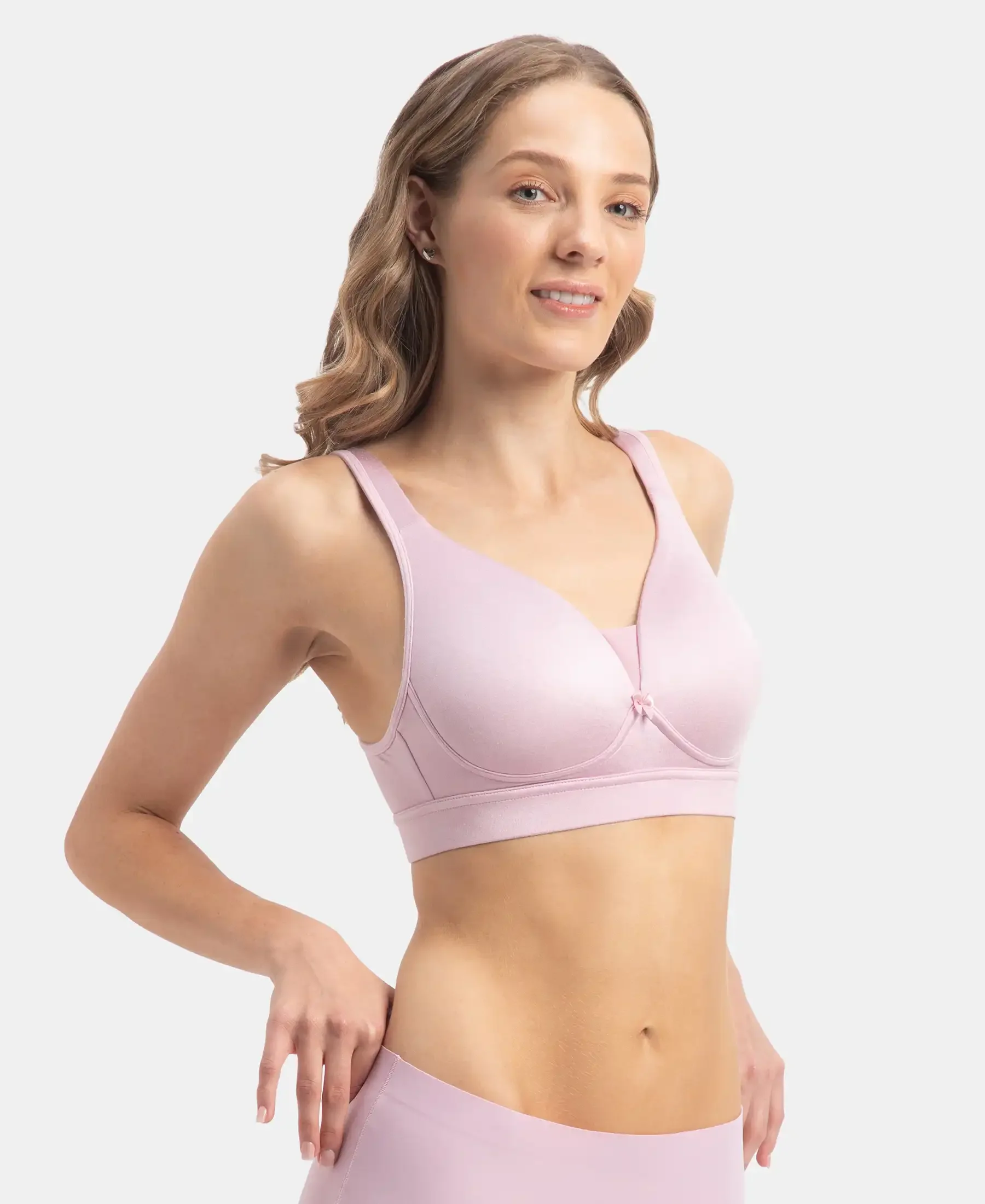 Wirefree Padded Soft Touch Microfiber Elastane Stretch Full Coverage T-Shirt Bra with Longline Styling - Fragrant Lilac - Image 2