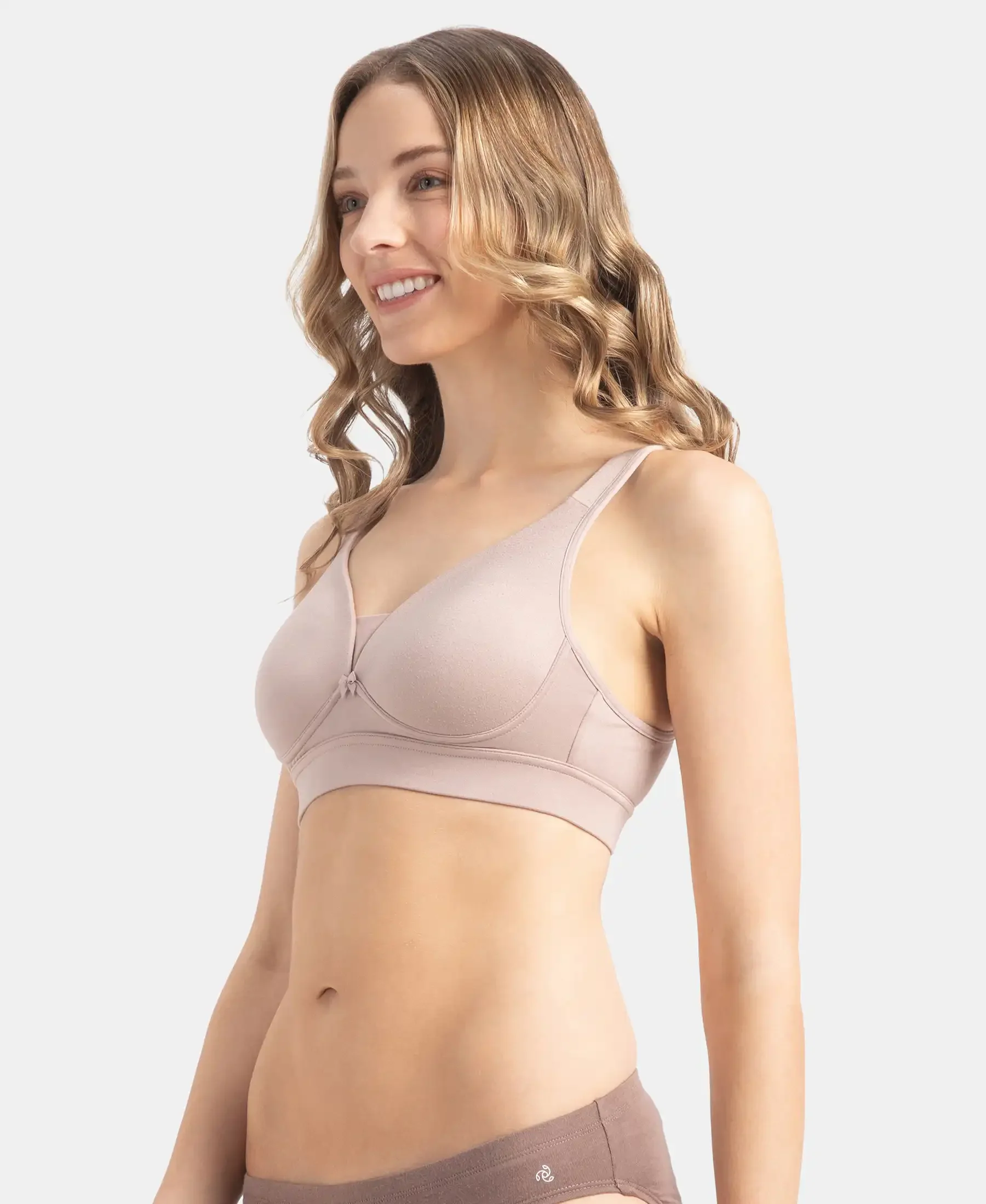 Wirefree Padded Soft Touch Microfiber Elastane Stretch Full Coverage T-Shirt Bra with Longline Styling - Mocha - Image 2