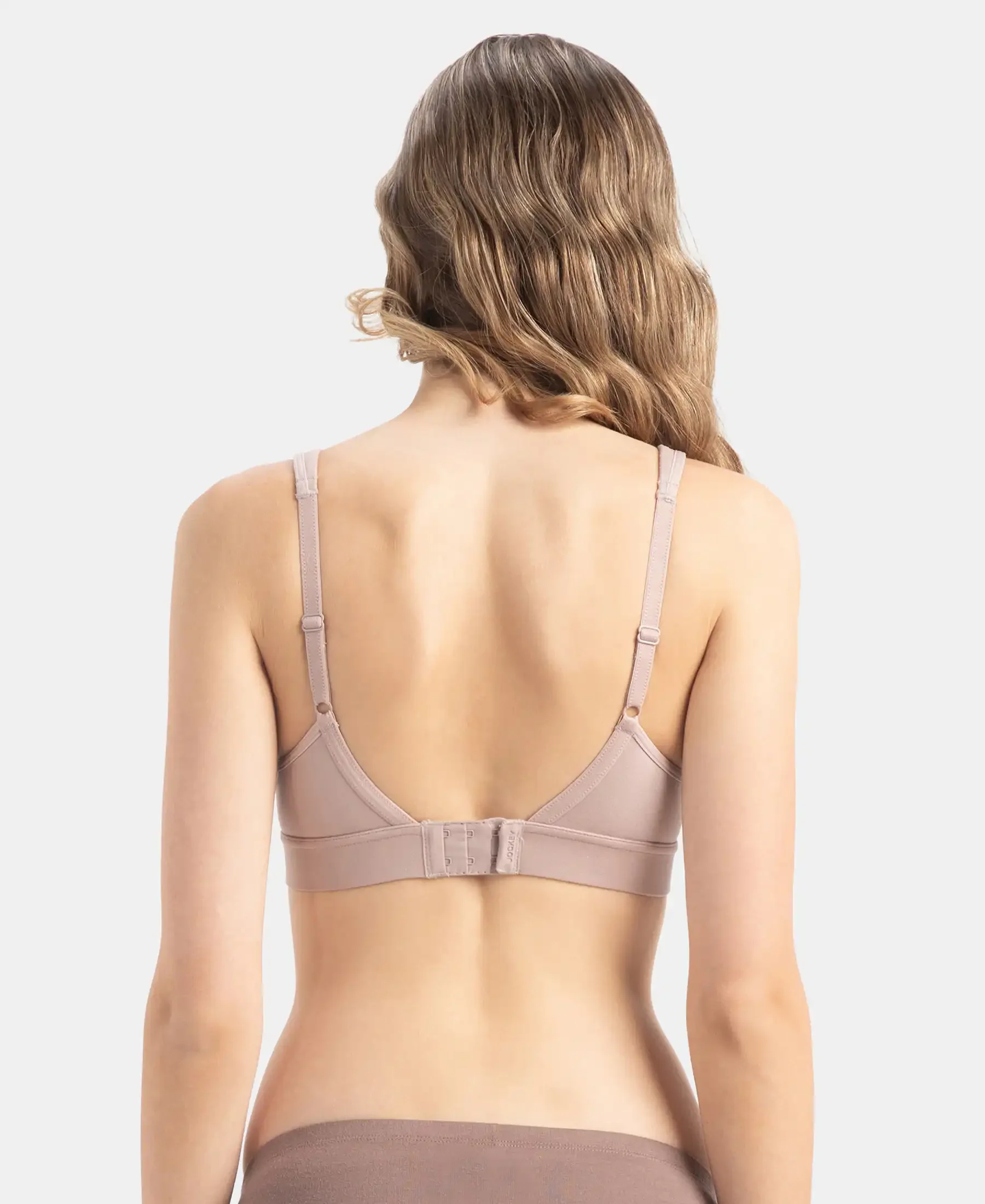 Wirefree Padded Soft Touch Microfiber Elastane Stretch Full Coverage T-Shirt Bra with Longline Styling - Mocha - Image 3