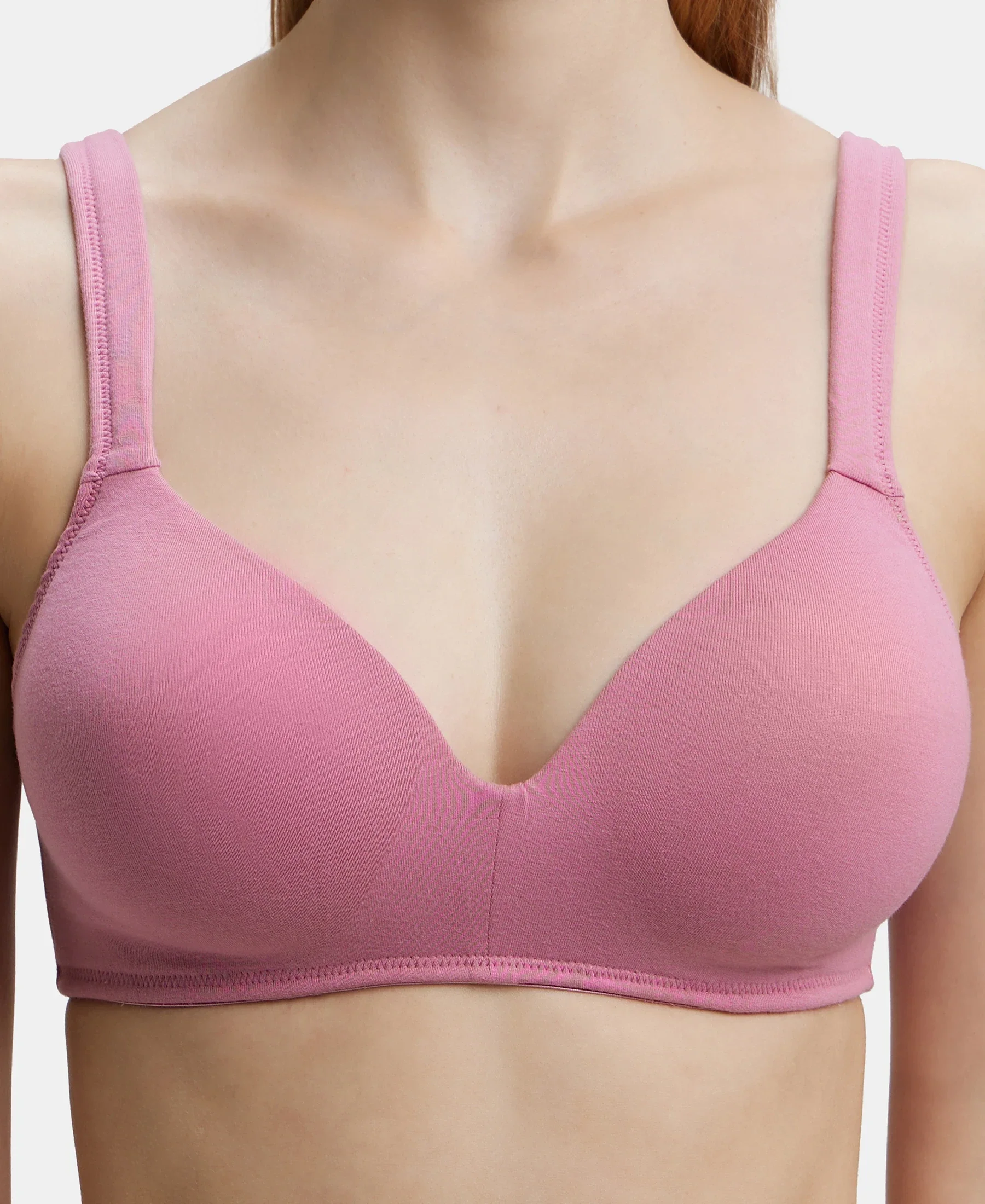 Wirefree Padded Super Combed Cotton Elastane Stretch Full Coverage Lounge Bra with Broad Cushioned Fabric Strap - Heather Rose - Image 8