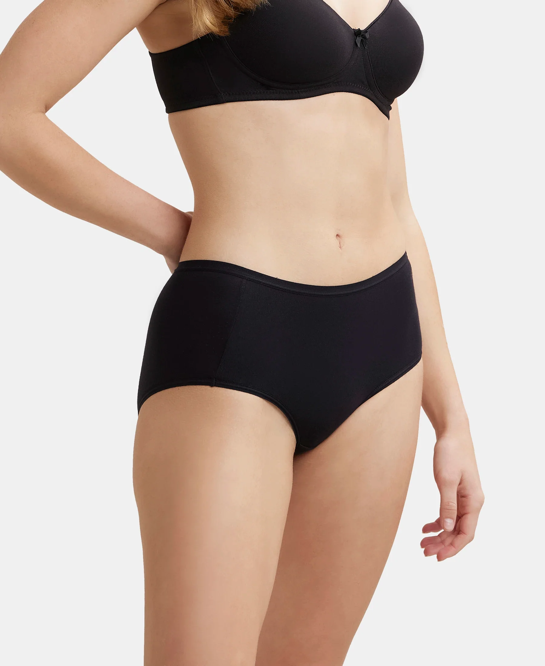 Wirefree Padded Super Combed Cotton Elastane Stretch Full Coverage T-Shirt Bra with Broad Fabric Straps - Black - Image 6