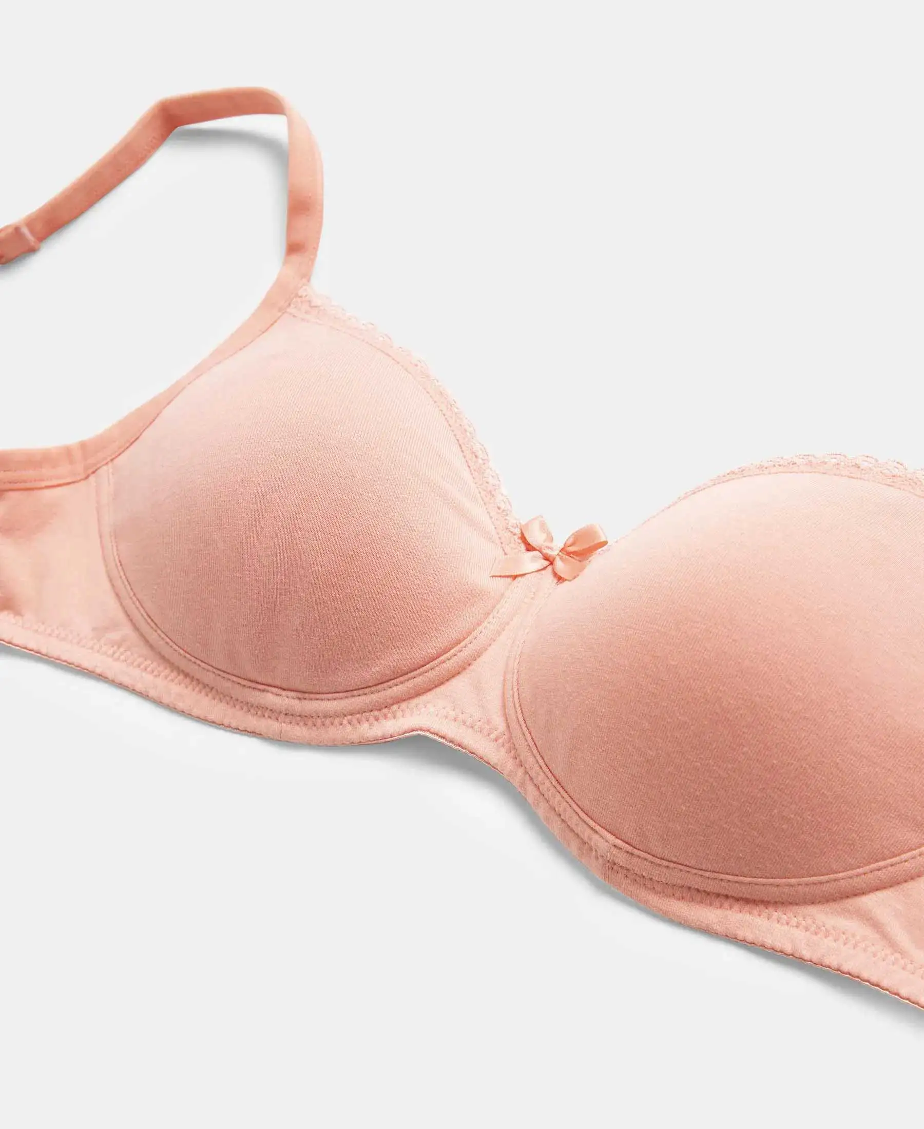 Wirefree Padded Super Combed Cotton Elastane Stretch Medium Coverage T-Shirt Bra with Lace Styling - Candlelight Peach - Image 11