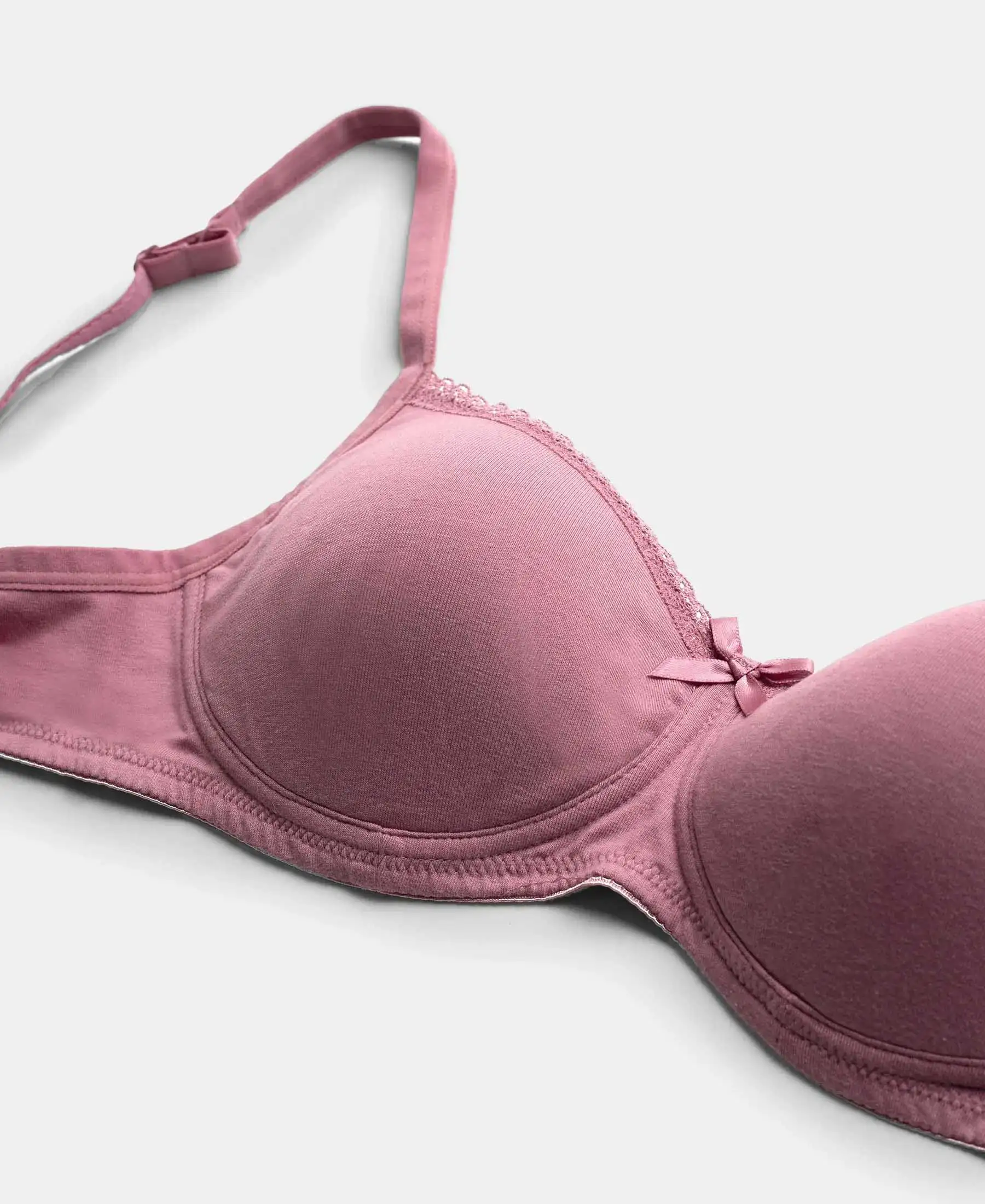 Wirefree Padded Super Combed Cotton Elastane Stretch Medium Coverage T-Shirt Bra with Lace Styling - Heather Rose - Image 10