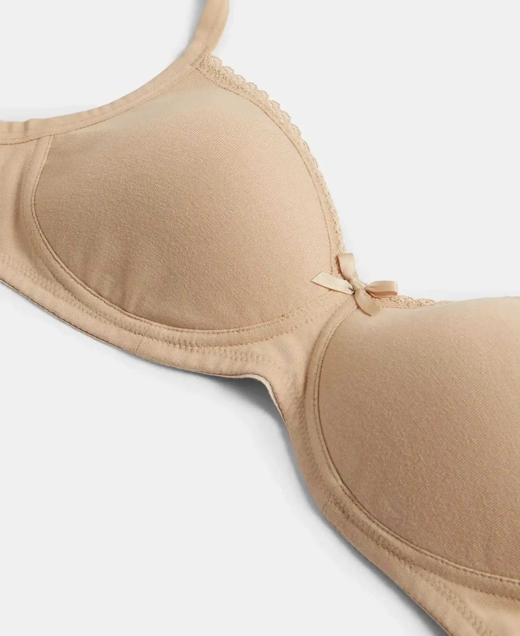 Wirefree Padded Super Combed Cotton Elastane Stretch Medium Coverage T-Shirt Bra with Lace Styling - Light Skin - Image 11