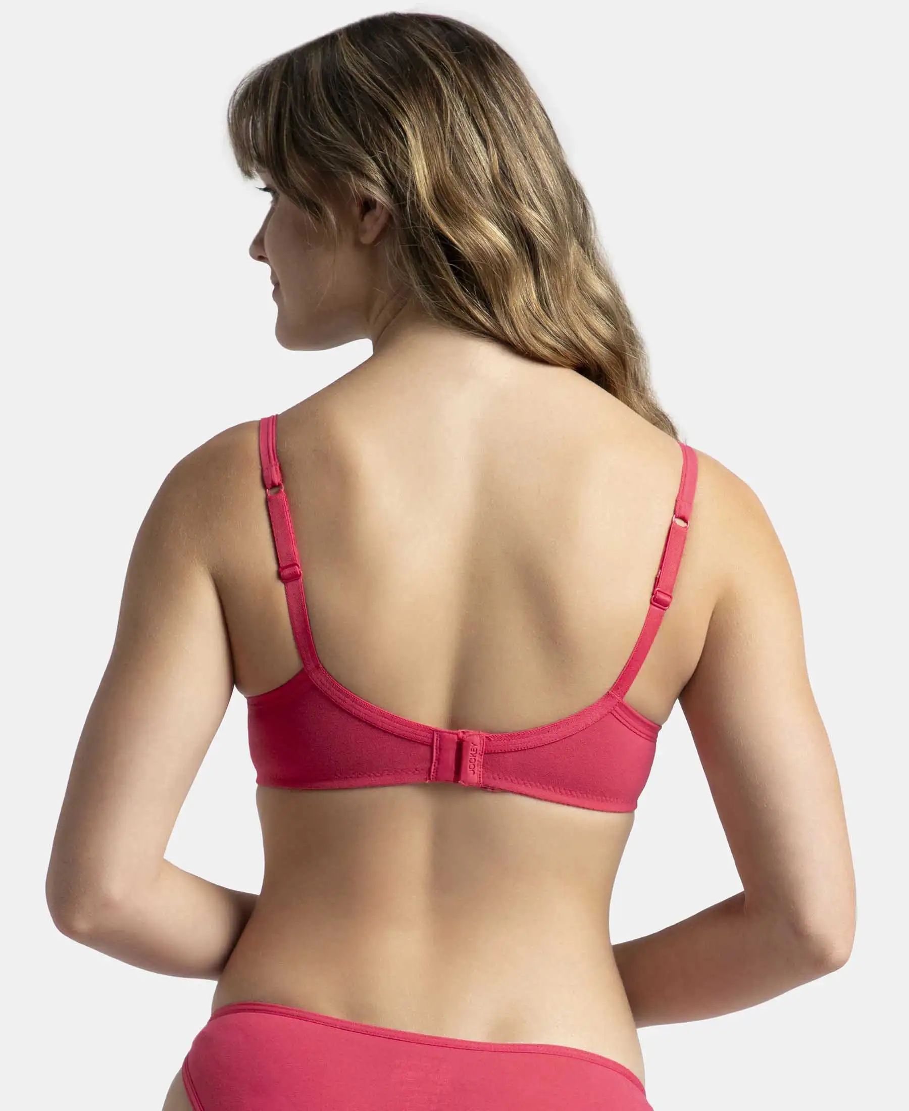 Wirefree Padded Super Combed Cotton Elastane Stretch Medium Coverage T-Shirt Bra with Lace Styling - Ruby - Image 10