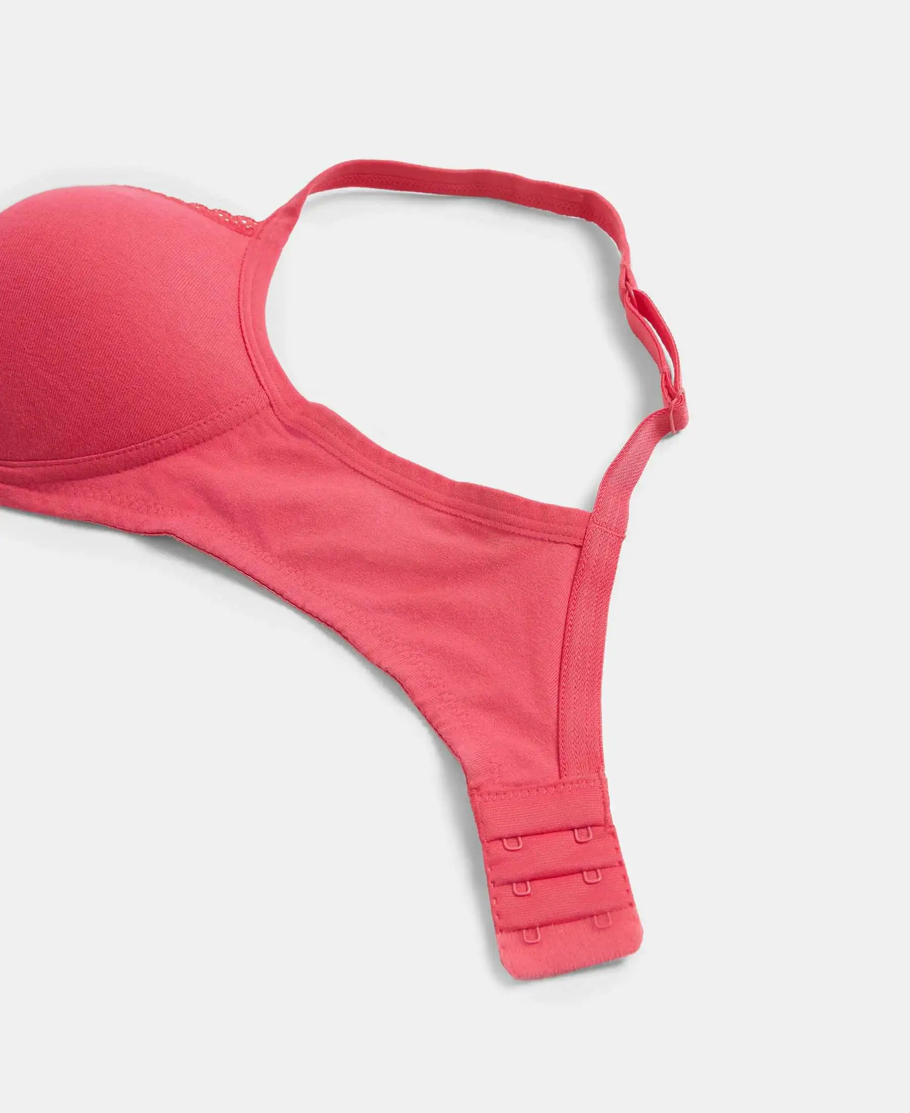Wirefree Padded Super Combed Cotton Elastane Stretch Medium Coverage T-Shirt Bra with Lace Styling - Ruby - Image 18