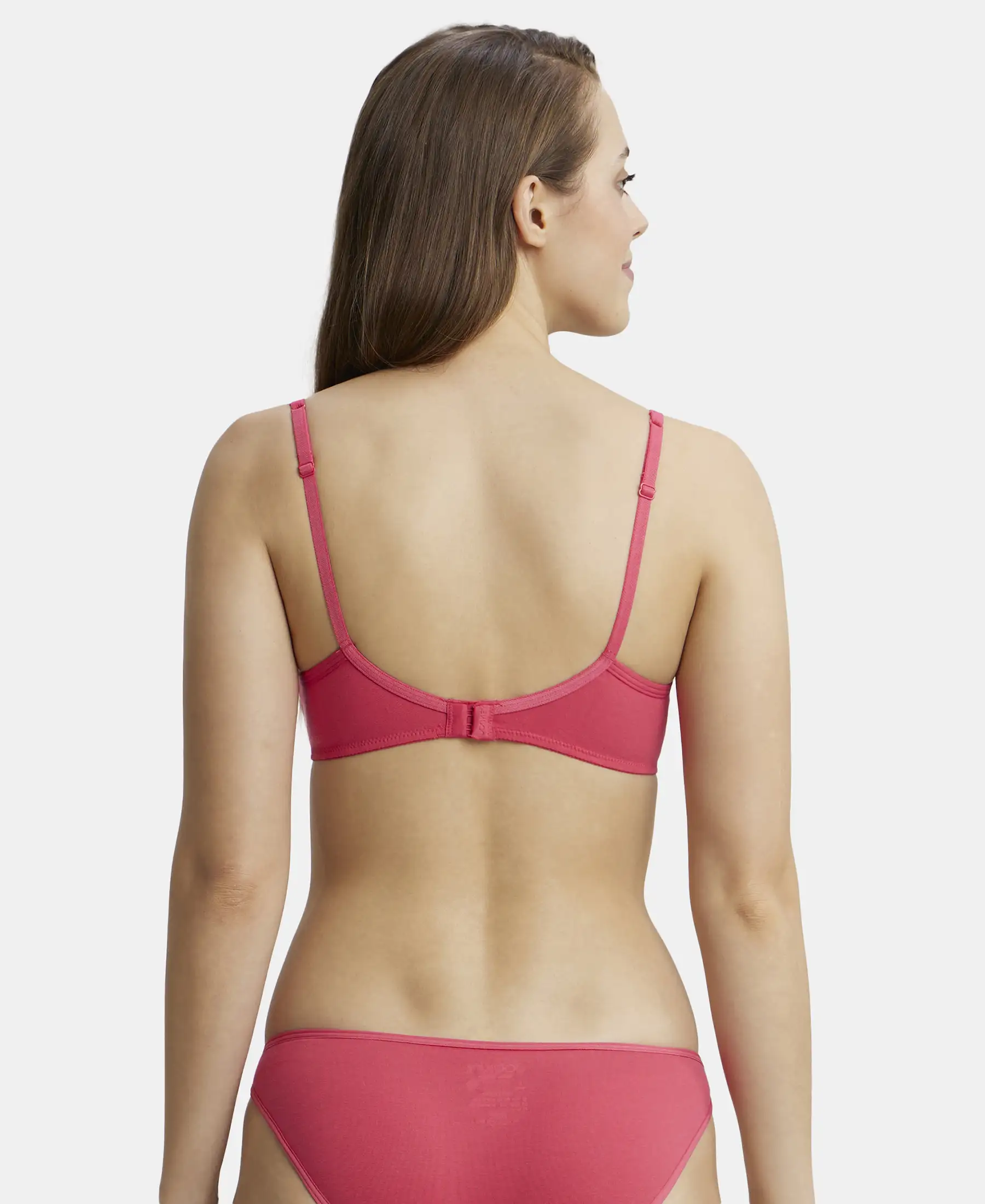 Wirefree Padded Super Combed Cotton Elastane Stretch Medium Coverage T-Shirt Bra with Lace Styling - Ruby - Image 4