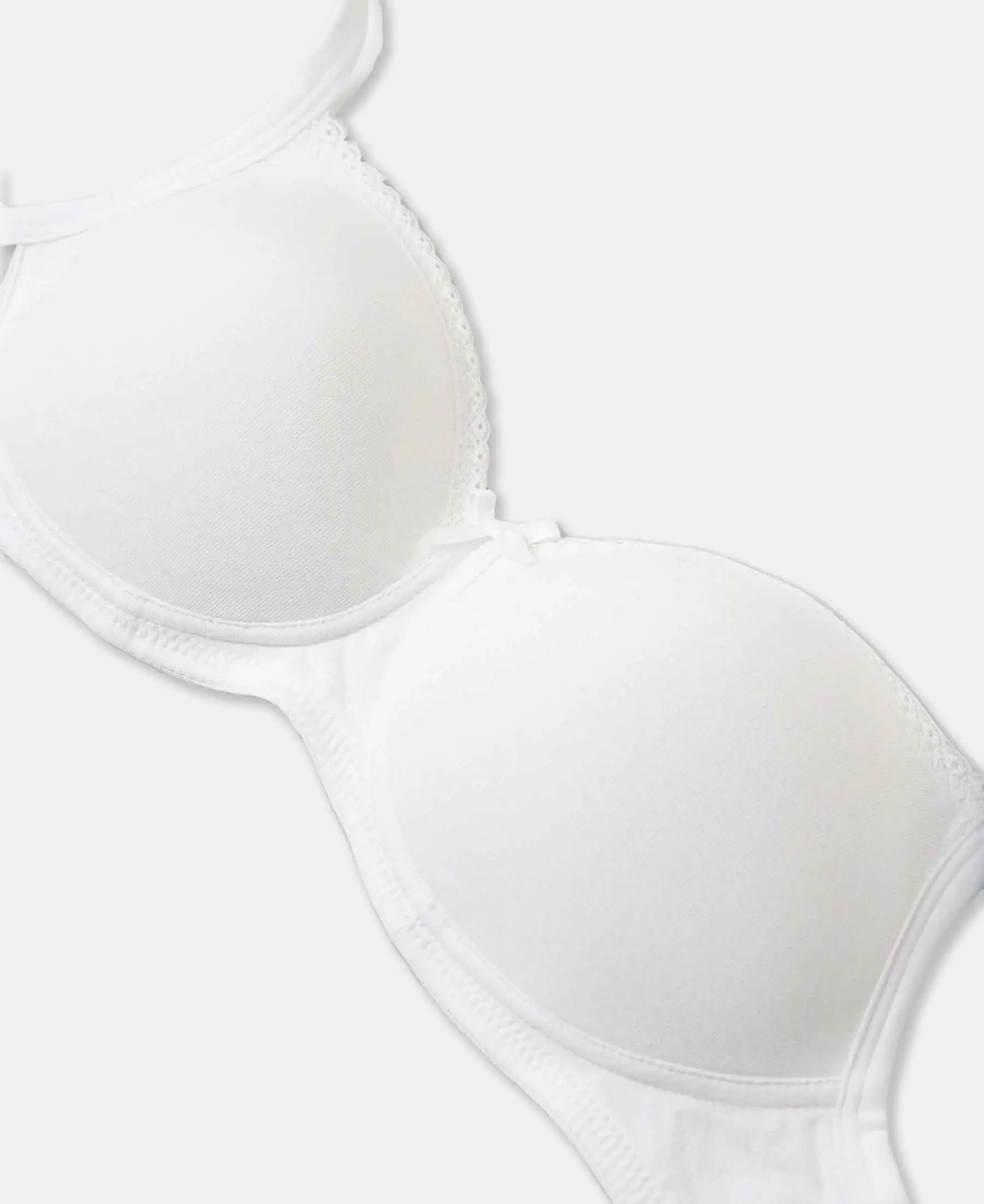 Wirefree Padded Super Combed Cotton Elastane Stretch Medium Coverage T-Shirt Bra with Lace Styling - White - Image 11