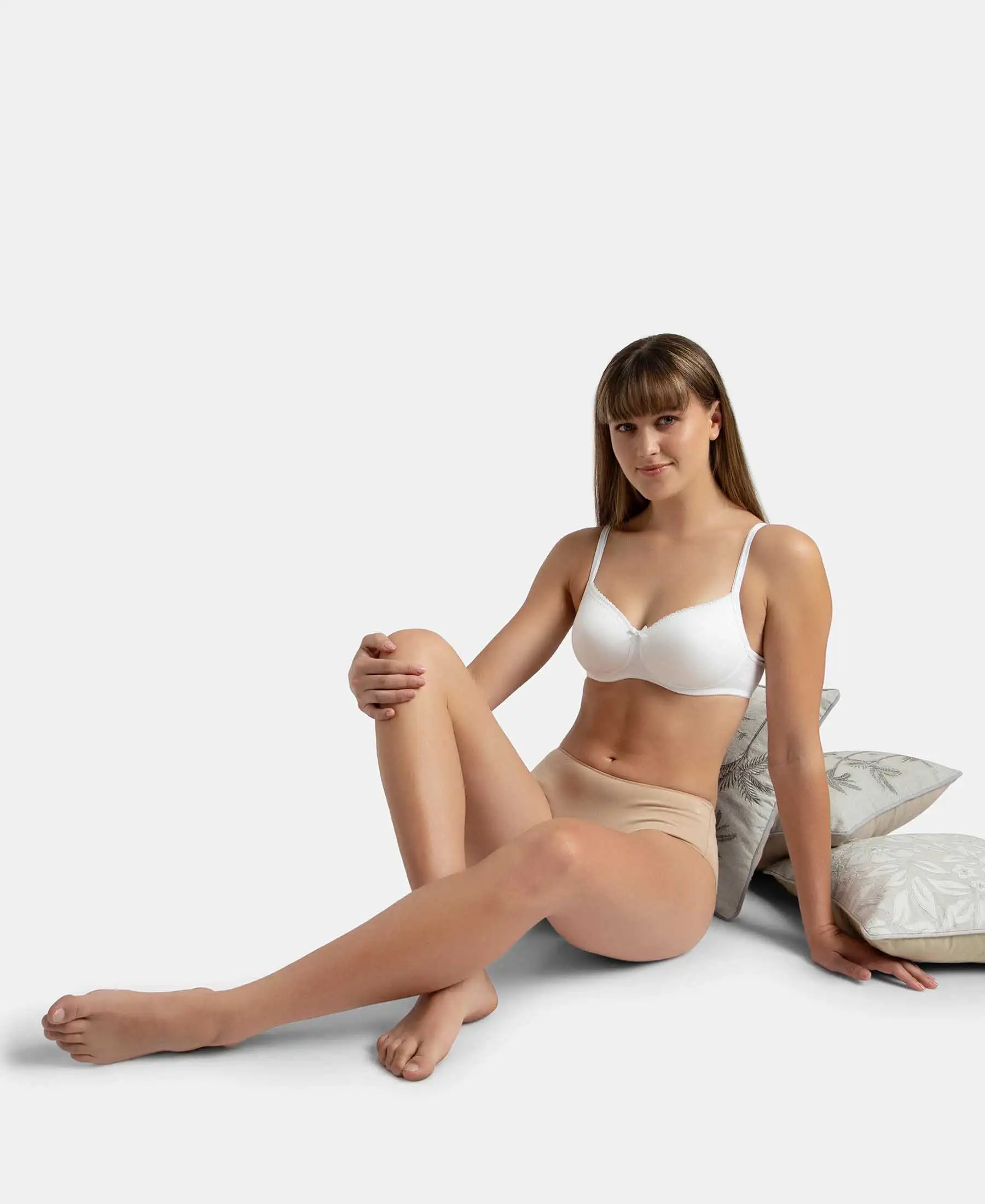 Wirefree Padded Super Combed Cotton Elastane Stretch Medium Coverage T-Shirt Bra with Lace Styling - White - Image 7