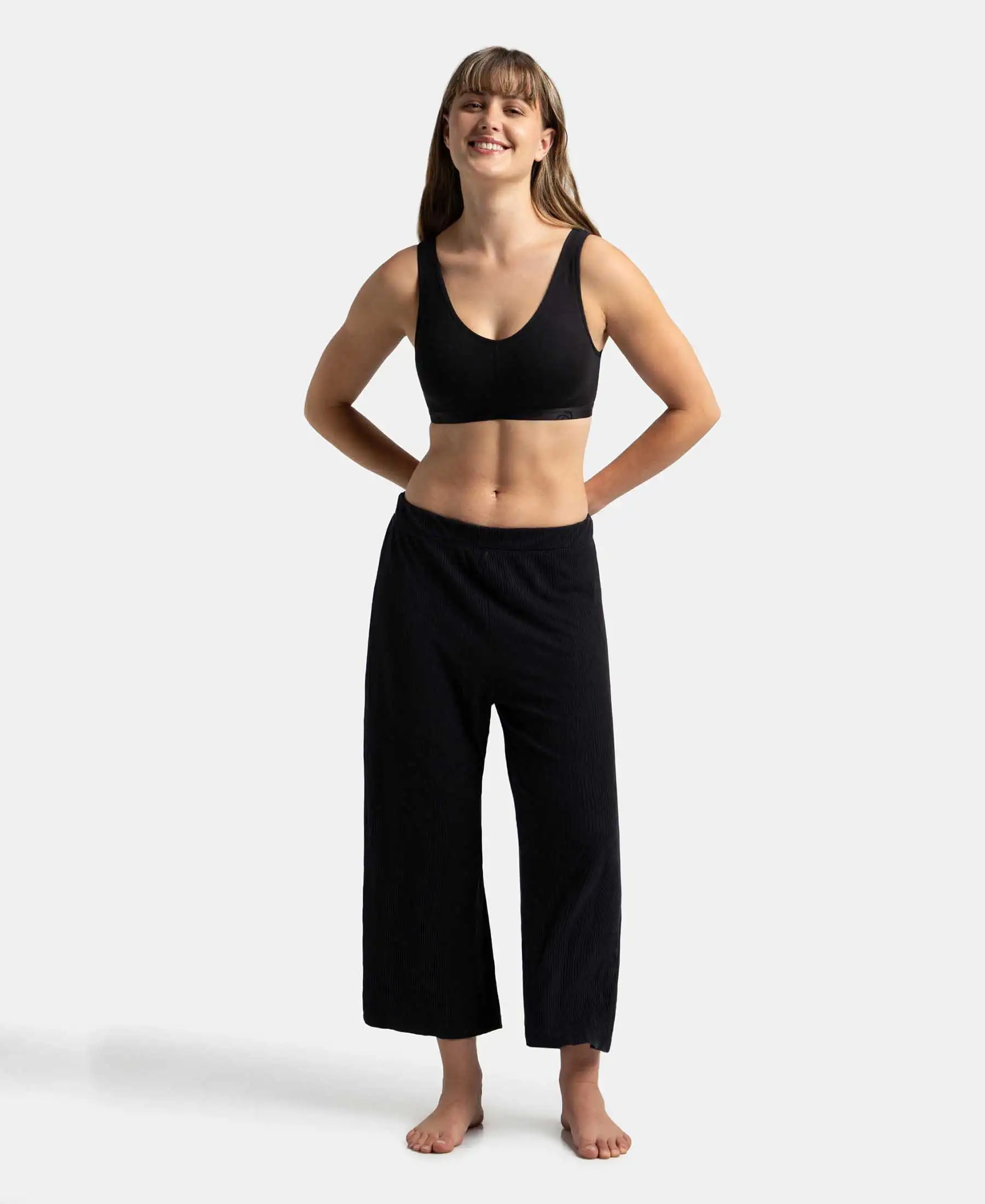 Wirefree Padded Super Combed Cotton Elastane Stretch Full Coverage Lounge and Sleep Bra with Removable Pads - Black - Image 6