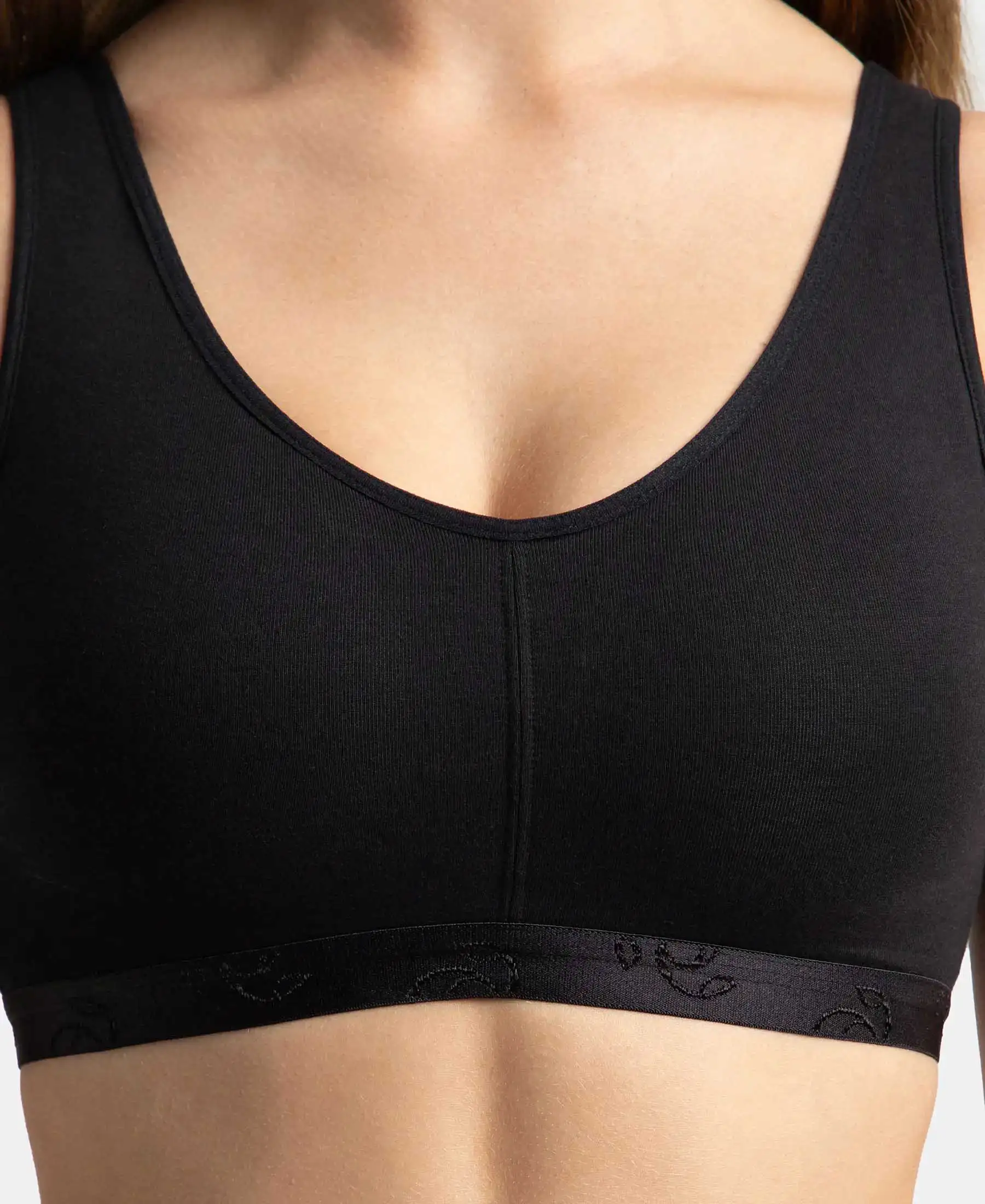 Wirefree Padded Super Combed Cotton Elastane Stretch Full Coverage Lounge and Sleep Bra with Removable Pads - Black - Image 7