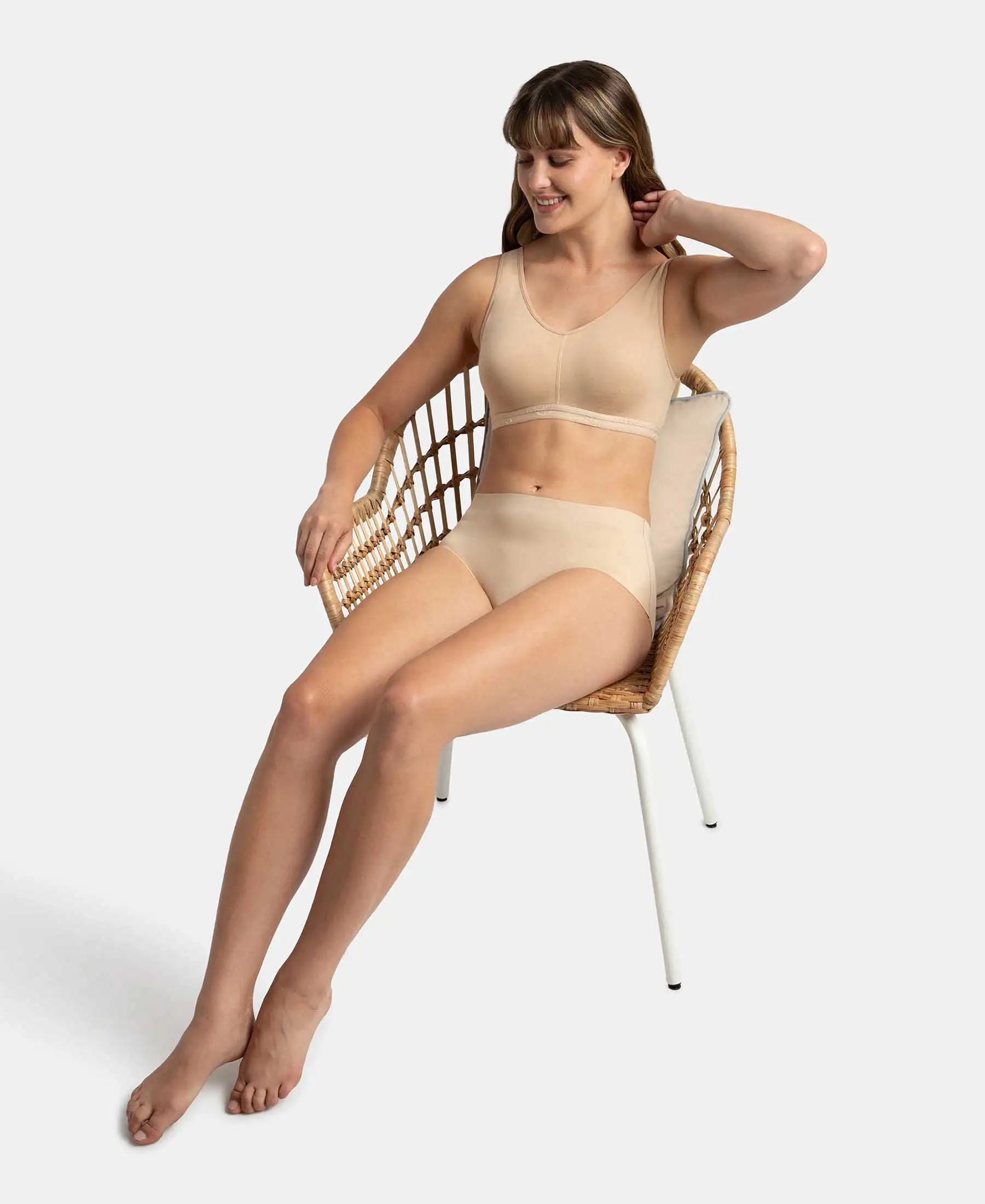 Wirefree Padded Super Combed Cotton Elastane Stretch Full Coverage Lounge and Sleep Bra with Removable Pads - Skin - Image 6